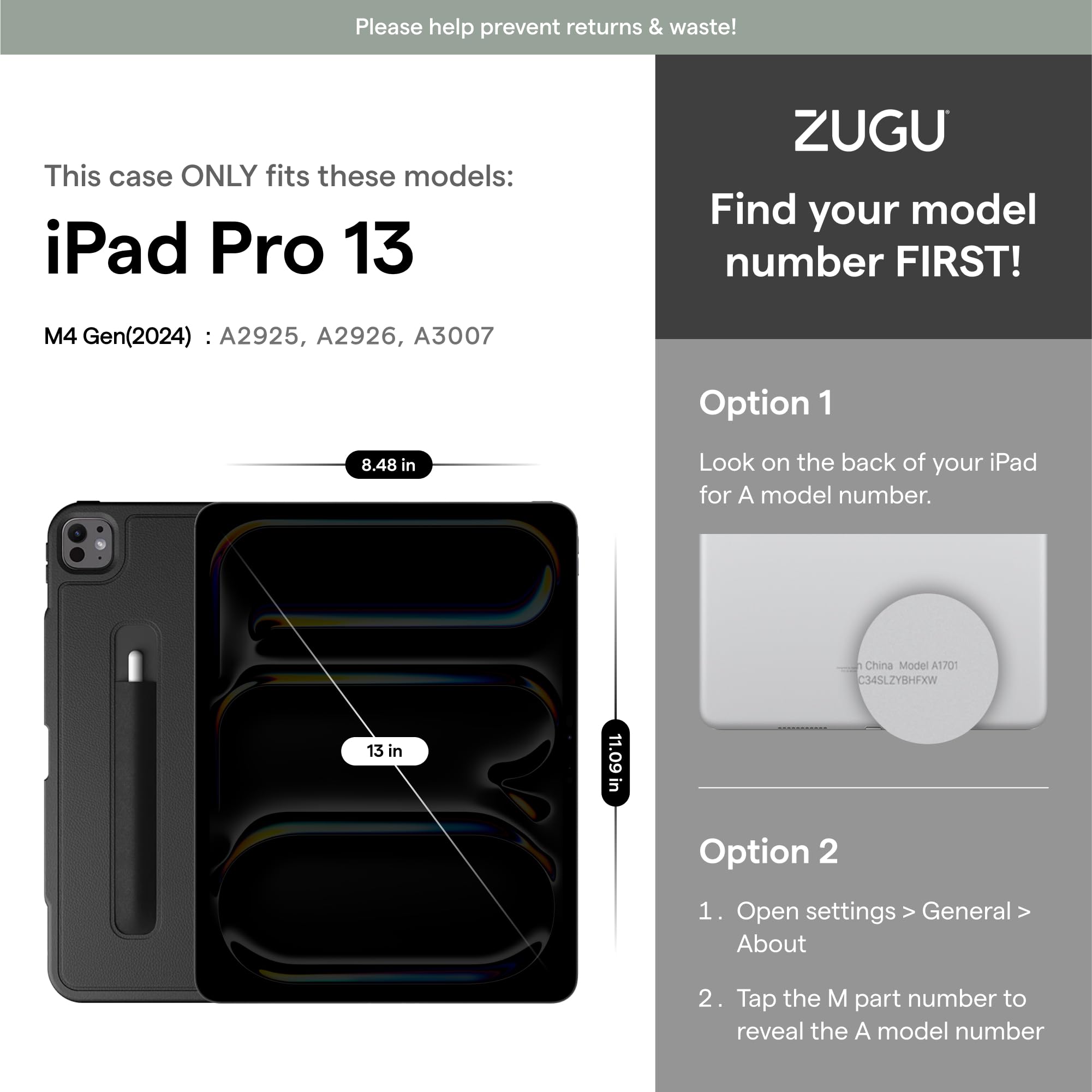 Zugu Case for iPad Pro 13 (M4) 2024 - Ultra Slim Protective Cover with Apple Pencil Holder | Auto Wake/Sleep | 10 Adjustable Viewing Angles | Shockproof iPad Pro 13 Inch Case | Perfect for Work, Travel & Home Use | Black