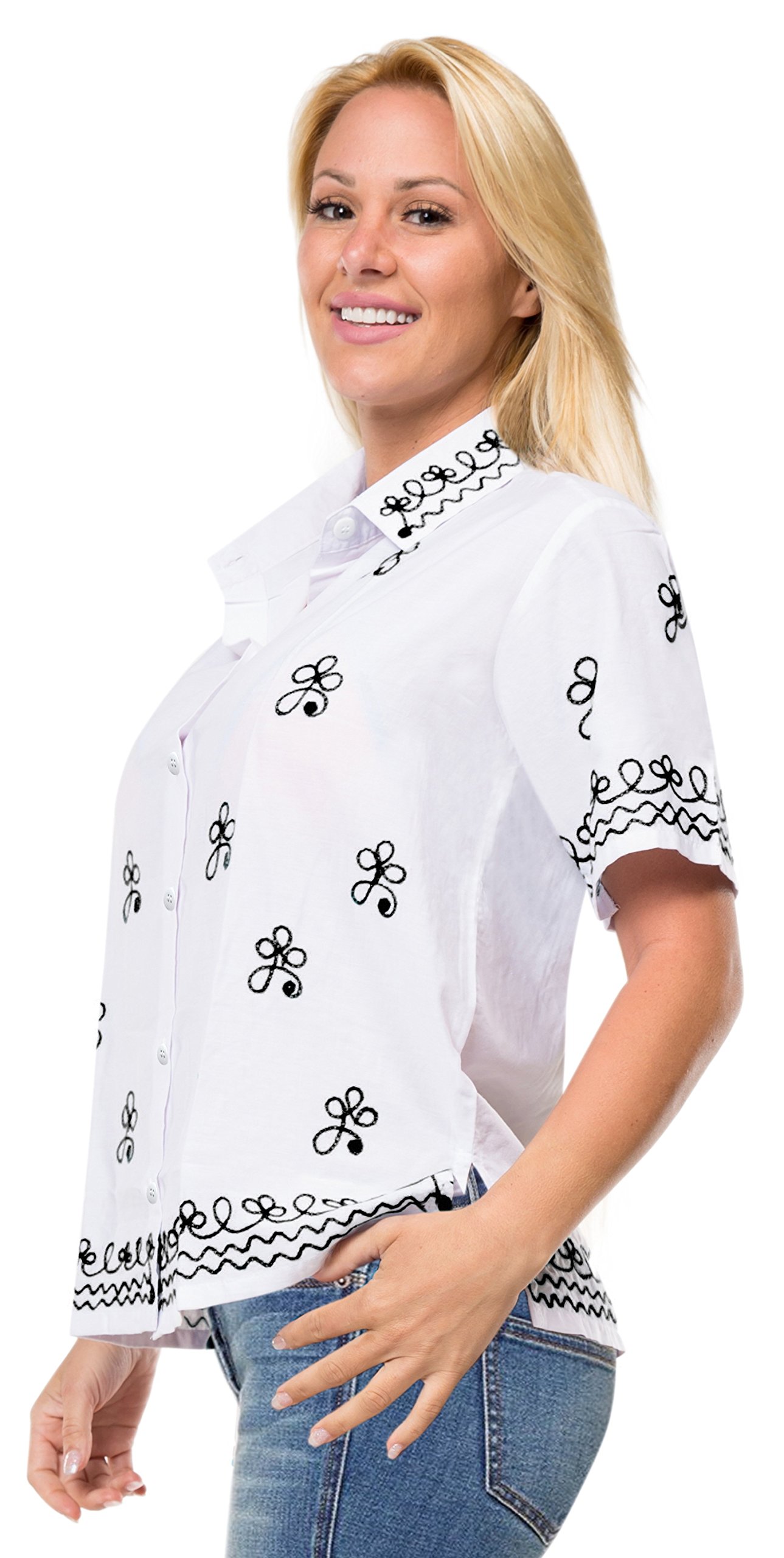 LA LEELA Women's Hawaiian Shirt - Floral Beach Short Sleeve Blouse for Summer Vacation, Pool Party & Tropical Getaway