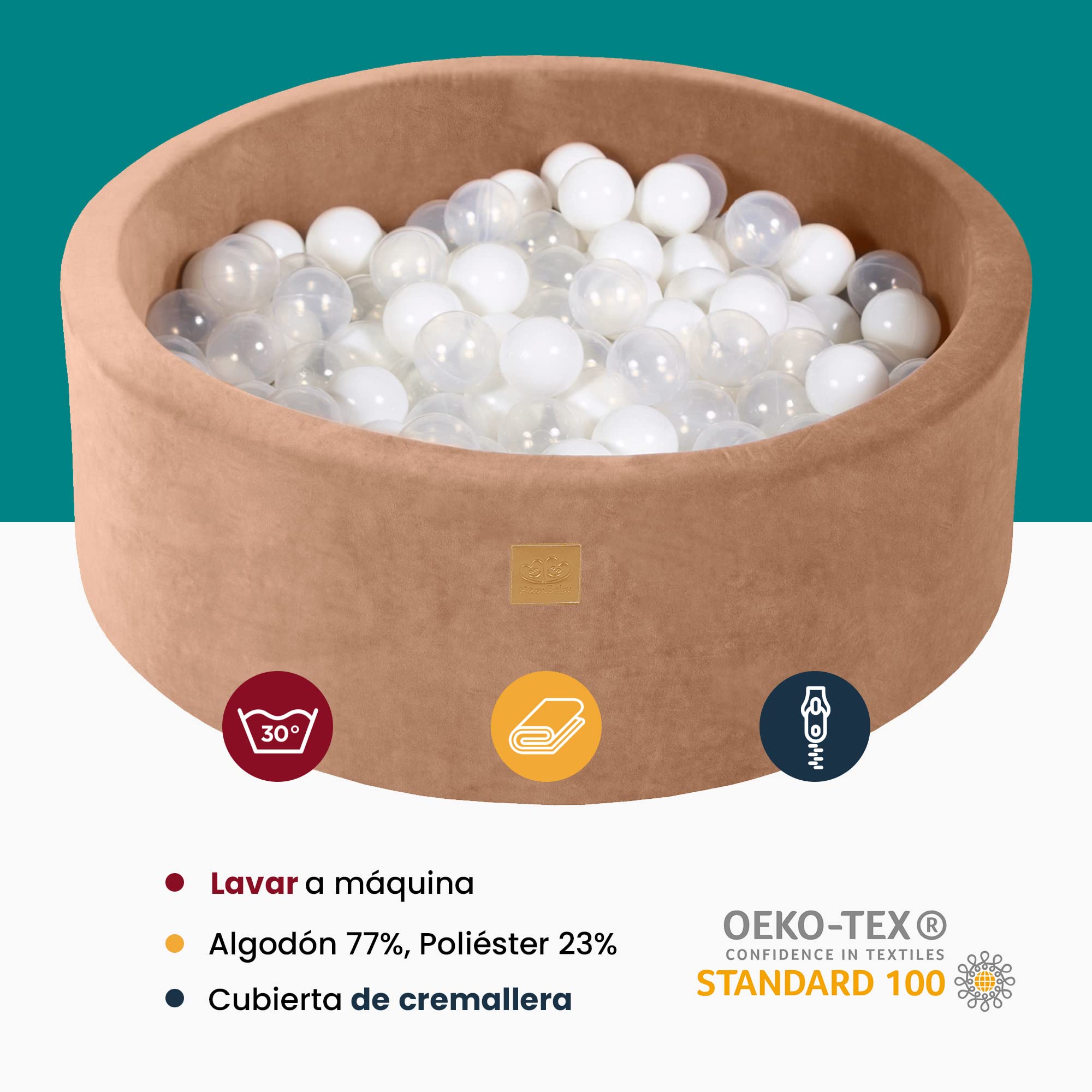 Soft Velvet Round Foam Bath Ball for Babies & Toddlers - 90 x 30 cm - Essential for Playrooms & Running Rooms - Foam Balls Not Included - Beige - Perfect for Sensory Play & Safe Bath Time Fun