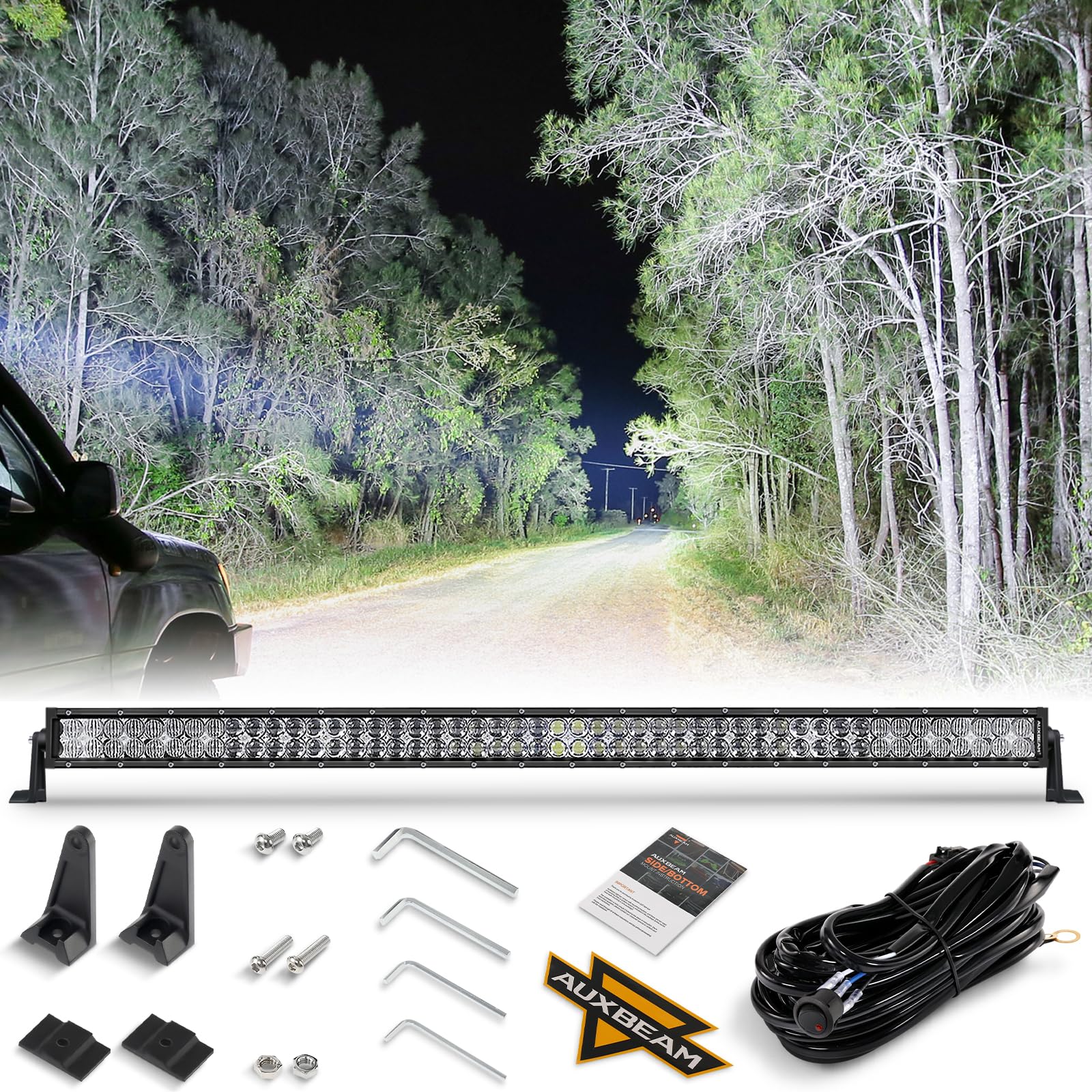Auxbeam 50 Inch 288W LED Light Bar - 28,800 Lumens Double Row Spot Flood Combo, 5D Lens Waterproof Off-Road Driving Lights with Wiring Harness - Perfect for Pickup Trucks, SUV, ATV, UTV, Boat & Marine Use - Ideal for Night Driving, Work Lighting, and Outdoor Adventures
