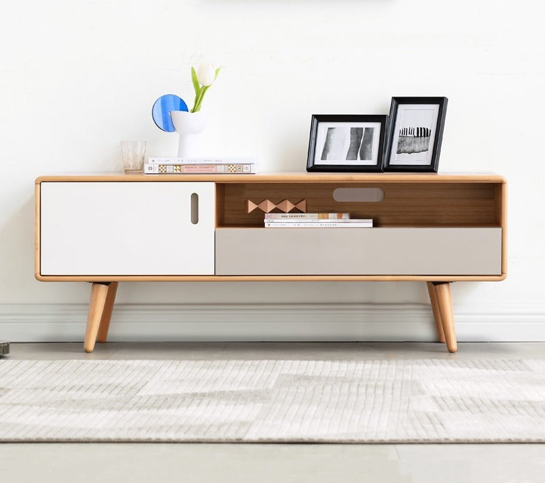 Solid Oak Wood TV Stand - Small Size with Multiple Style Options - Perfect for Living Room, Bedroom & Home Theater Setup