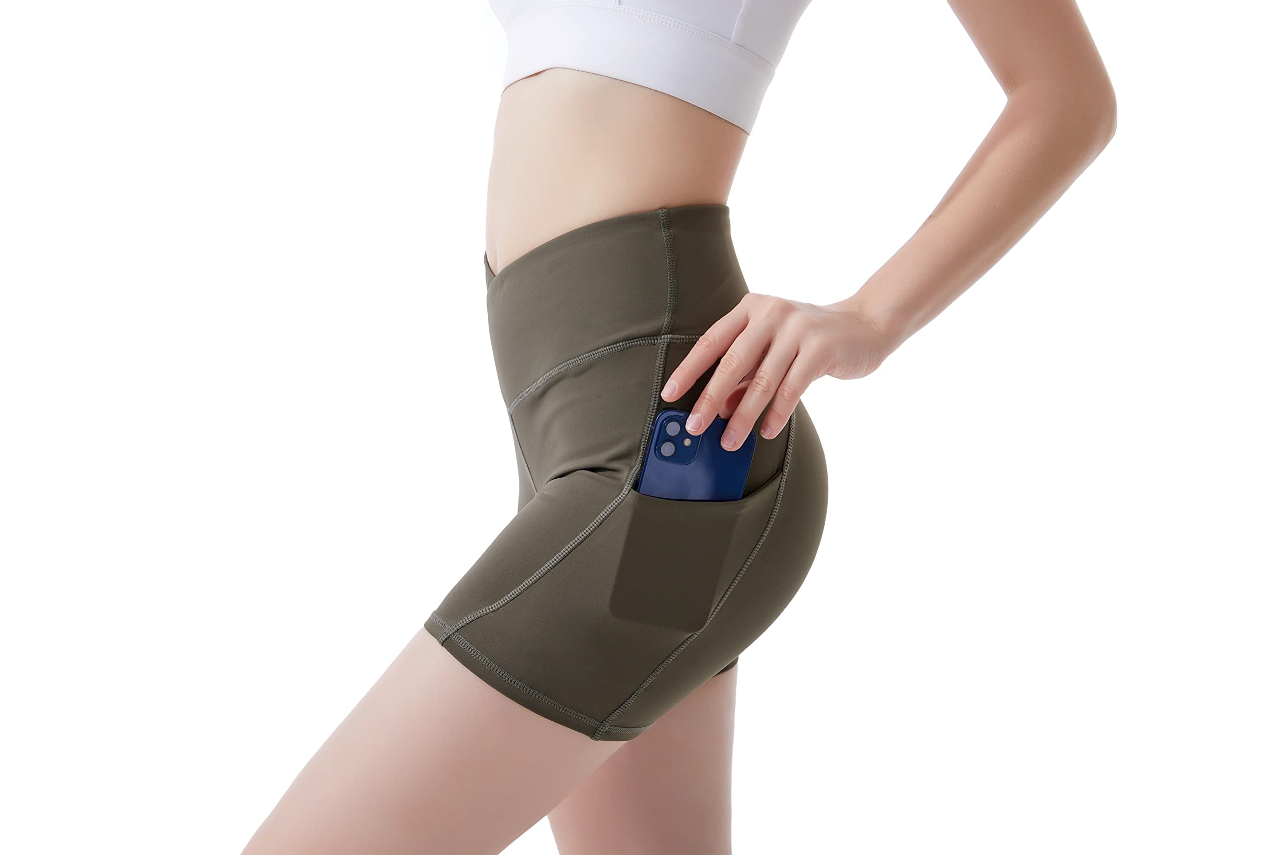 High Waist Yoga Shorts for Women with Side Pockets - Tummy Control Workout Running Shorts - Comfortable Athletic Shorts for Yoga, Gym & Fitness - Perfect for Running, Pilates & Lounge Wear