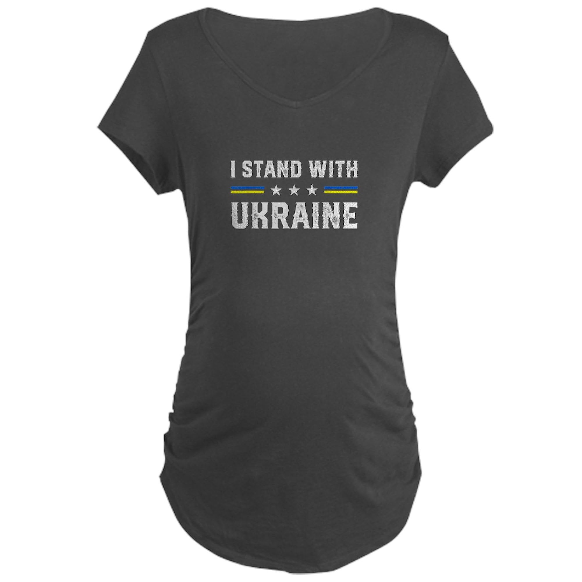 I Stand with Ukraine Maternity T-Shirt for Women - Ruched Side AME Design - Comfortable Pregnancy Tee for Everyday Wear & Solidarity Support