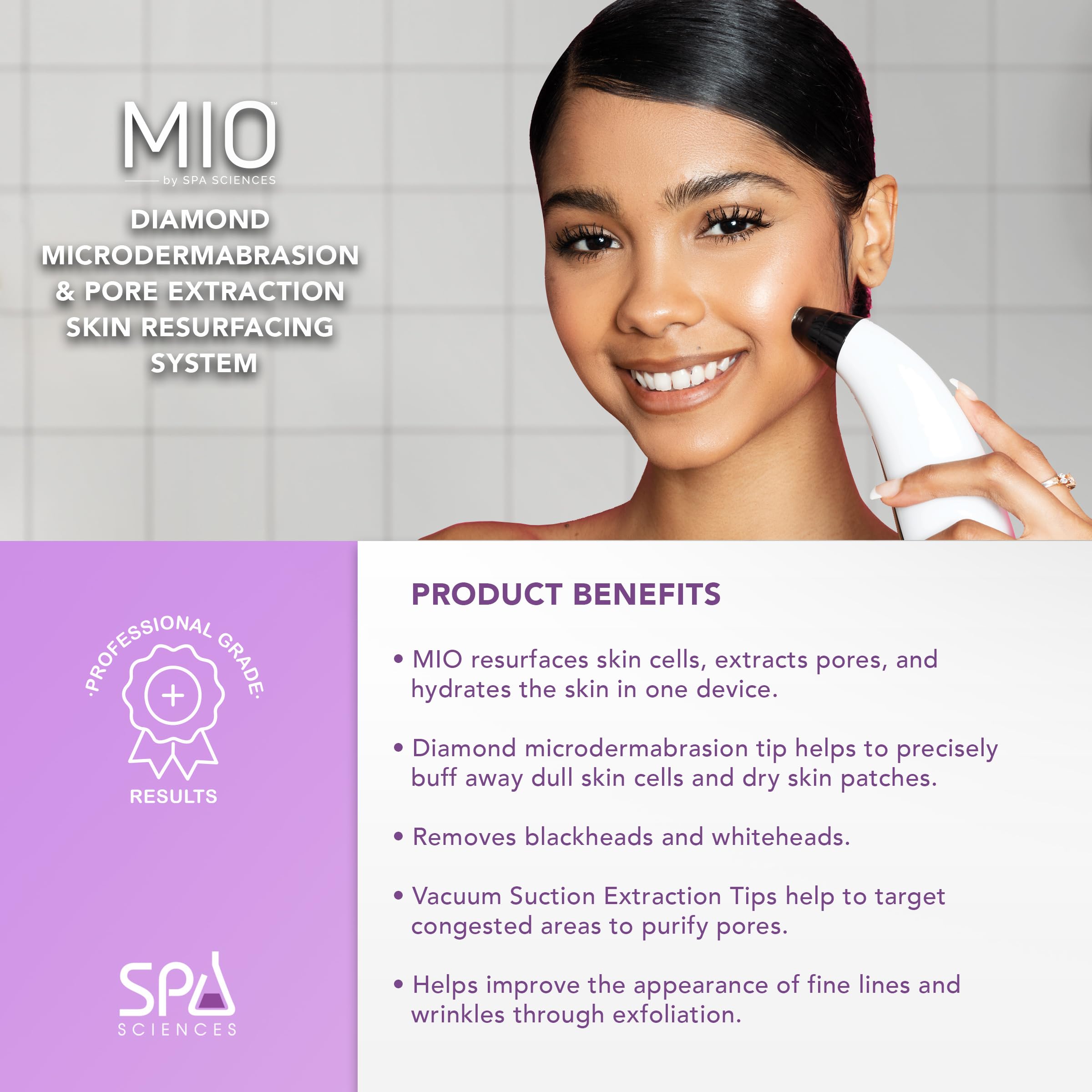 Spa Sciences MIO Diamond Tip Microdermabrasion Device - Professional Blackhead Remover & Pore Cleanser for Acne Scar Reduction, Wrinkle Treatment & Skin Exfoliation | At-Home Facial Care for Clearer, Smoother Skin | Perfect for Daily Skincare Routine & Spa Treatments