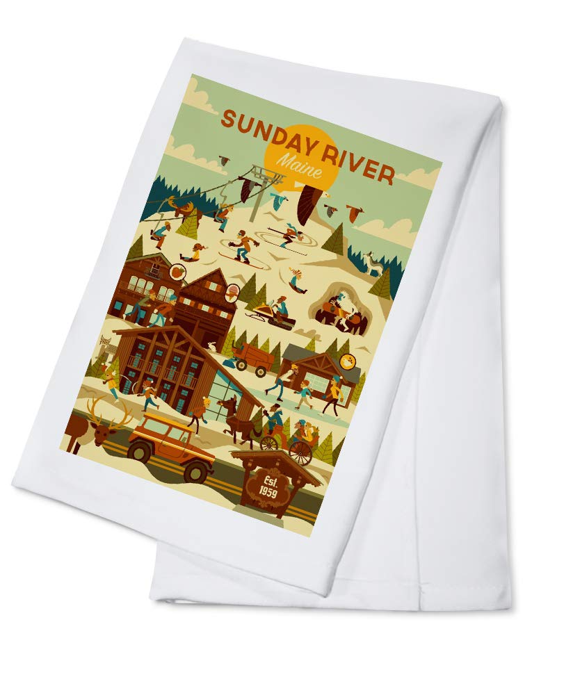 Sunday River Maine Ski Resort Geometric Tea Towel - 100% Cotton Decorative Hand Towel for Kitchen & Home - Perfect for Drying Dishes, Decor, and Gifts