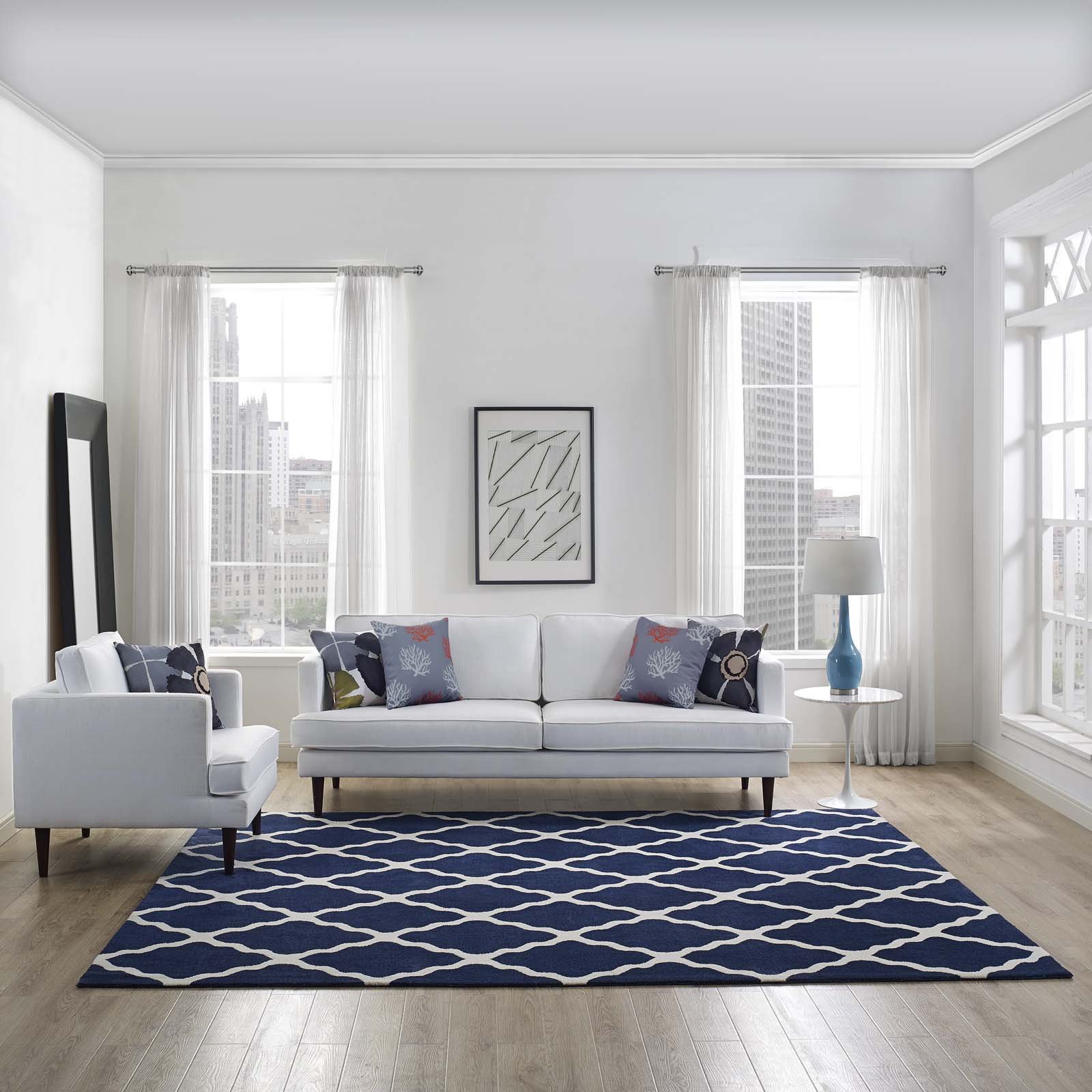 Modern Contemporary Urban Living Room Rug - Soft Fabric Area Carpet Runner in White Ivory - Perfect for Lounge, Bedroom & Home Decor