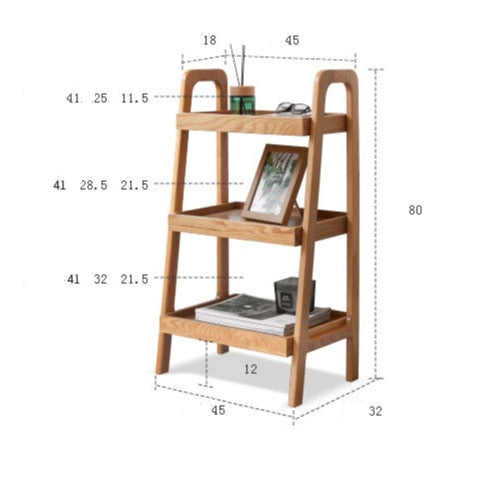 Solid Oak Wood Trapezoidal 3-Tier Bookshelf & Side Table - Modern Home Office Storage & Living Room Decor