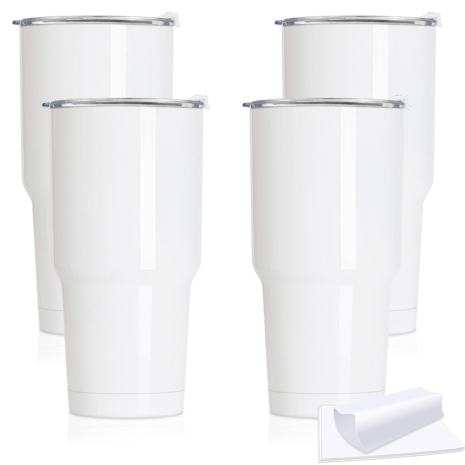 30oz Sublimation Tumblers Bulk 4-Pack - Stainless Steel Vacuum Insulated Coffee Mugs with Leak-Proof Lids & Shrink Wrap - DIY Customizable Drinkware for Hot/Cold Beverages - Perfect for Travel, Office, Gifts & Personalized Crafts (White)