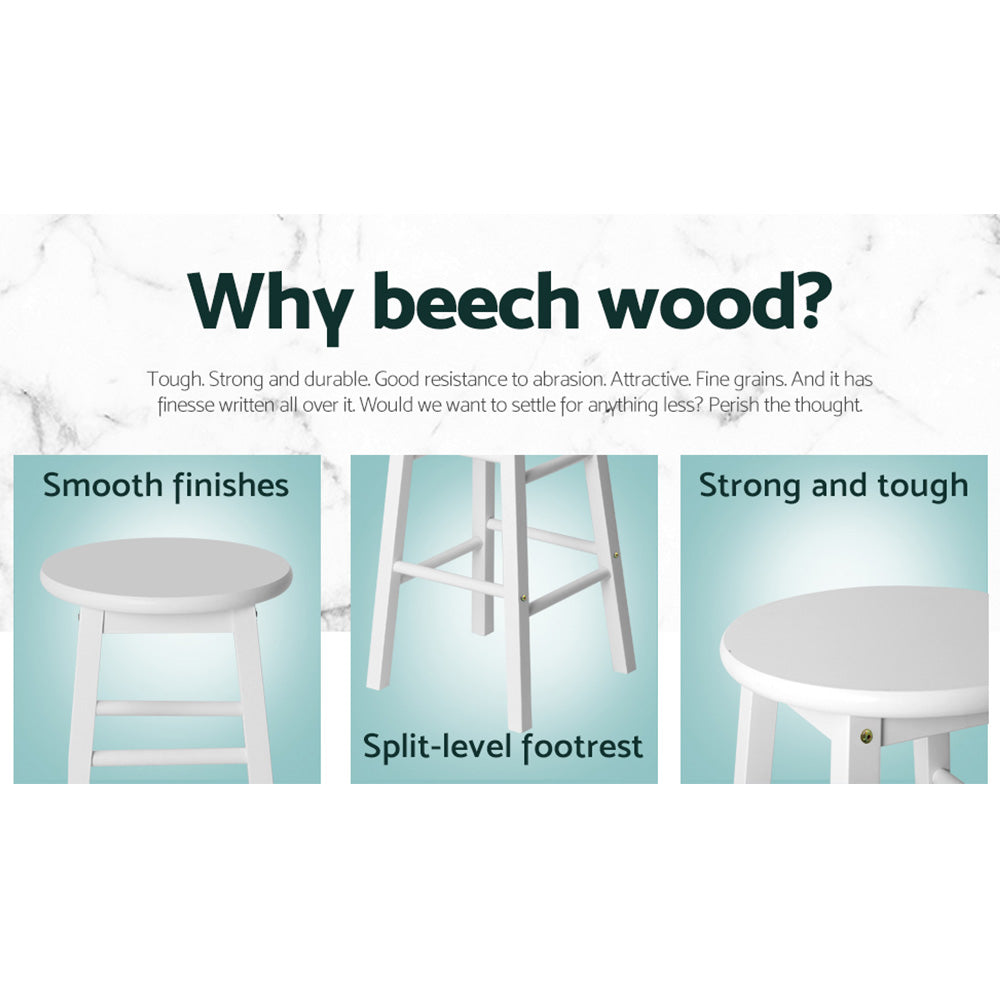 2-Pack White Wooden Bar Stools with Round Seats - Perfect for Kitchen Island, Breakfast Nook & Home Bar Decor