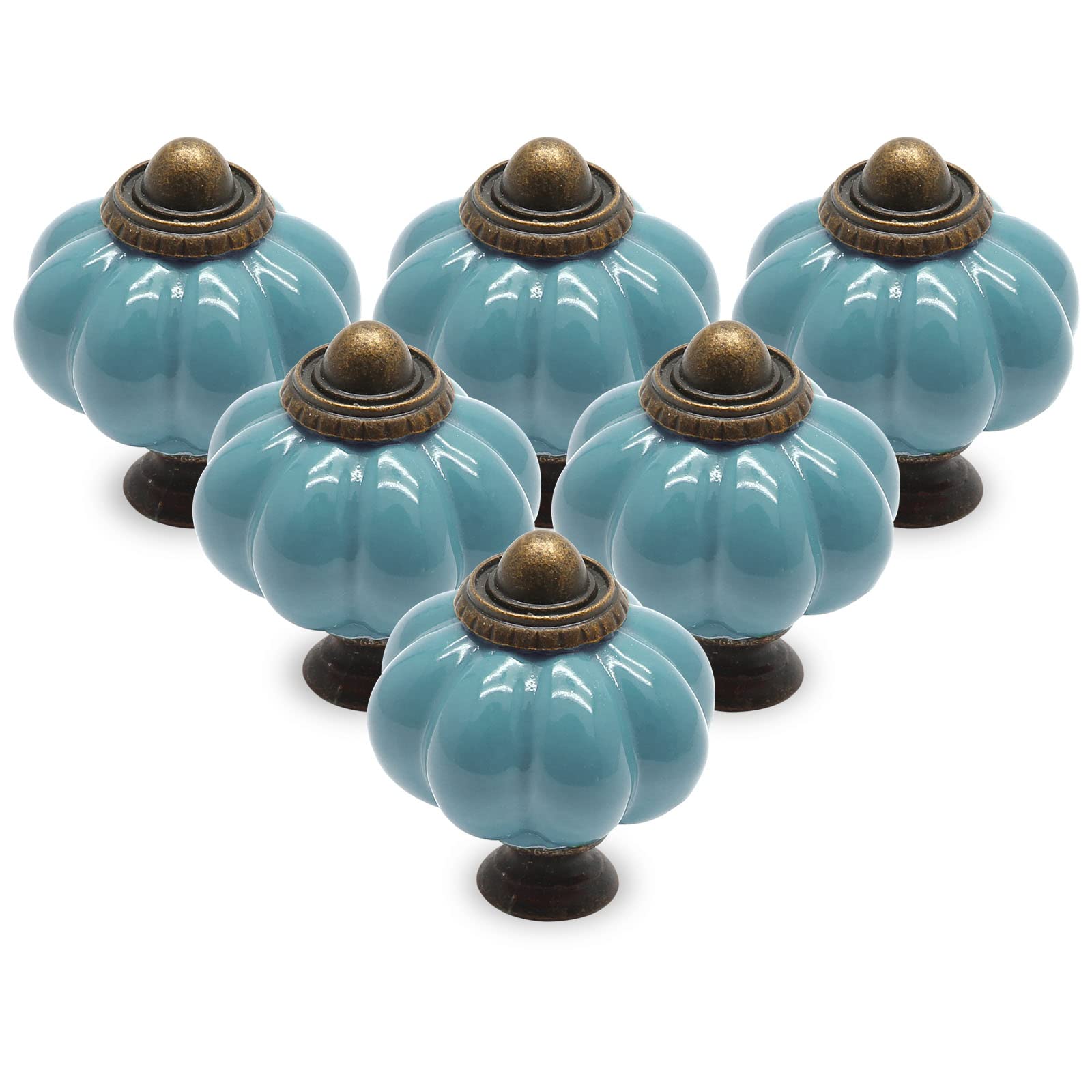 12pcs Vintage Celadon Pumpkin Knobs - Ceramic Cabinet Knobs for Dresser, Drawer & Door - Antique Style Drawer Pulls with Mounting Screws - Perfect for Farmhouse, Shabby Chic & Cottage Decor