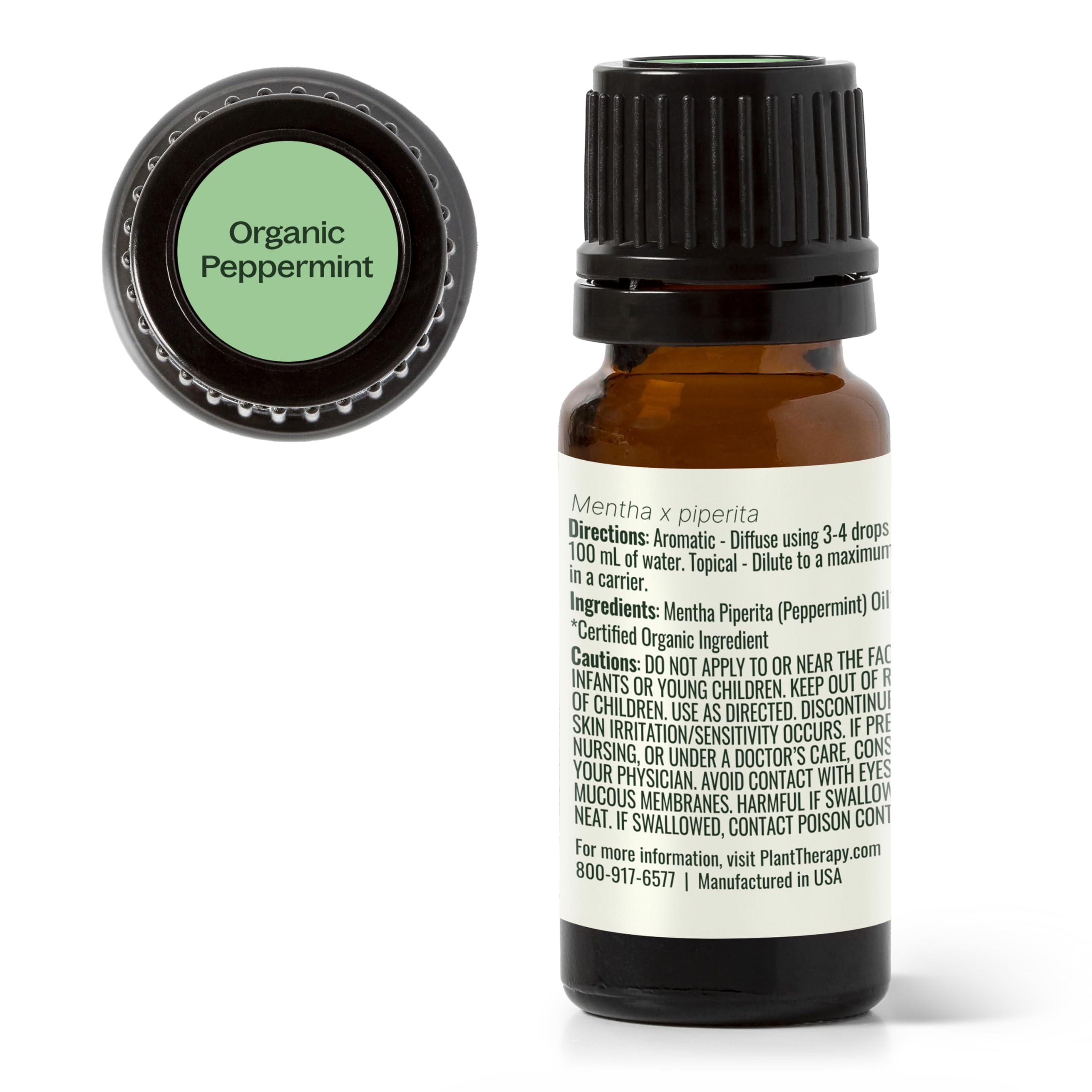 Organic Peppermint Essential Oil 100% Pure - USDA Certified, Undiluted Natural Aromatherapy Oil for Diffusers, Skin & Hair Care - Therapeutic Grade 10mL (1/3 oz) - Perfect for Relaxation, Stress Relief & Home Spa Treatments