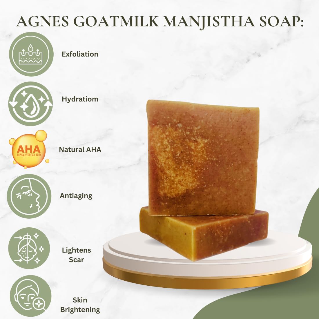 **Agnes 80g Goat Milk & Shea Butter Cold-Processed Soap for Brightening Skin, Fading Dark Spots & Pigmentation - Hydrating for Dry Skin - Men & Women (Pack of 1) - Perfect for Daily Skincare & Sensitive Skin Care Routine**
