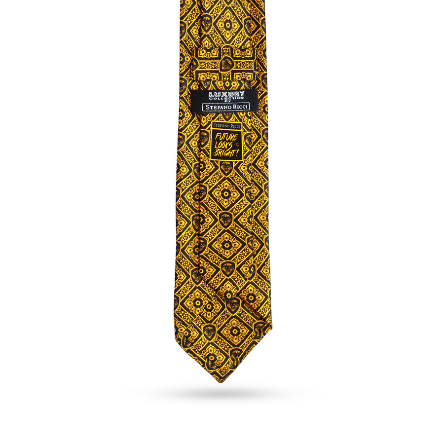 Limited Edition Stefano Ricci Yellow & Black Diagonal Lion Shield Pattern Luxury Tie – Only 1 of 50 – Perfect for Business Meetings & Formal Events