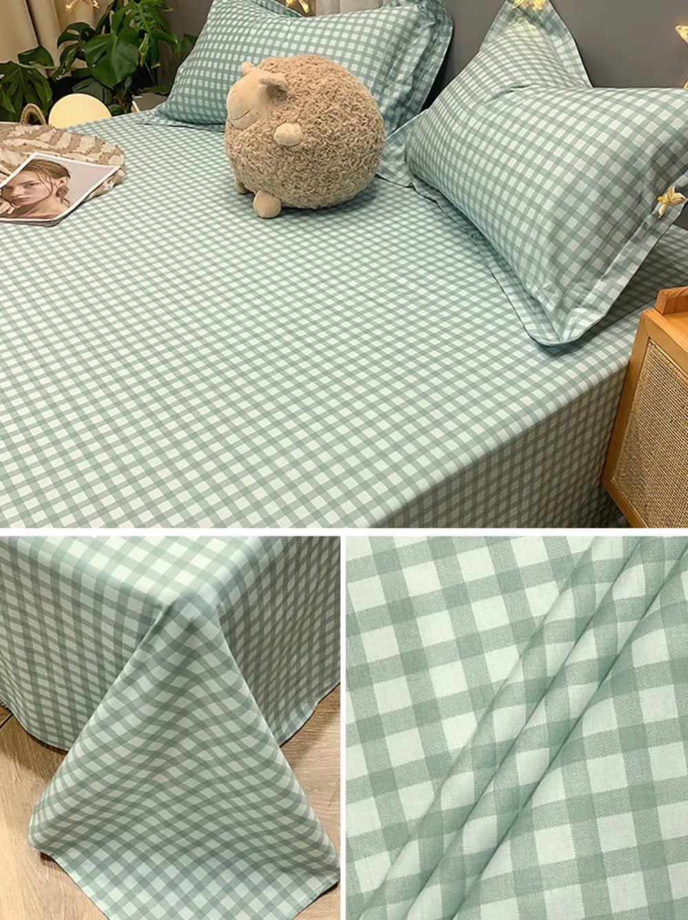 Premium White and Sage Plaid Full Size Flat Sheet - 100% Cotton Buffalo Check Bedding for Cozy Bedroom Decor | Perfect for Guest Rooms, Dormitories & Winter Bedding