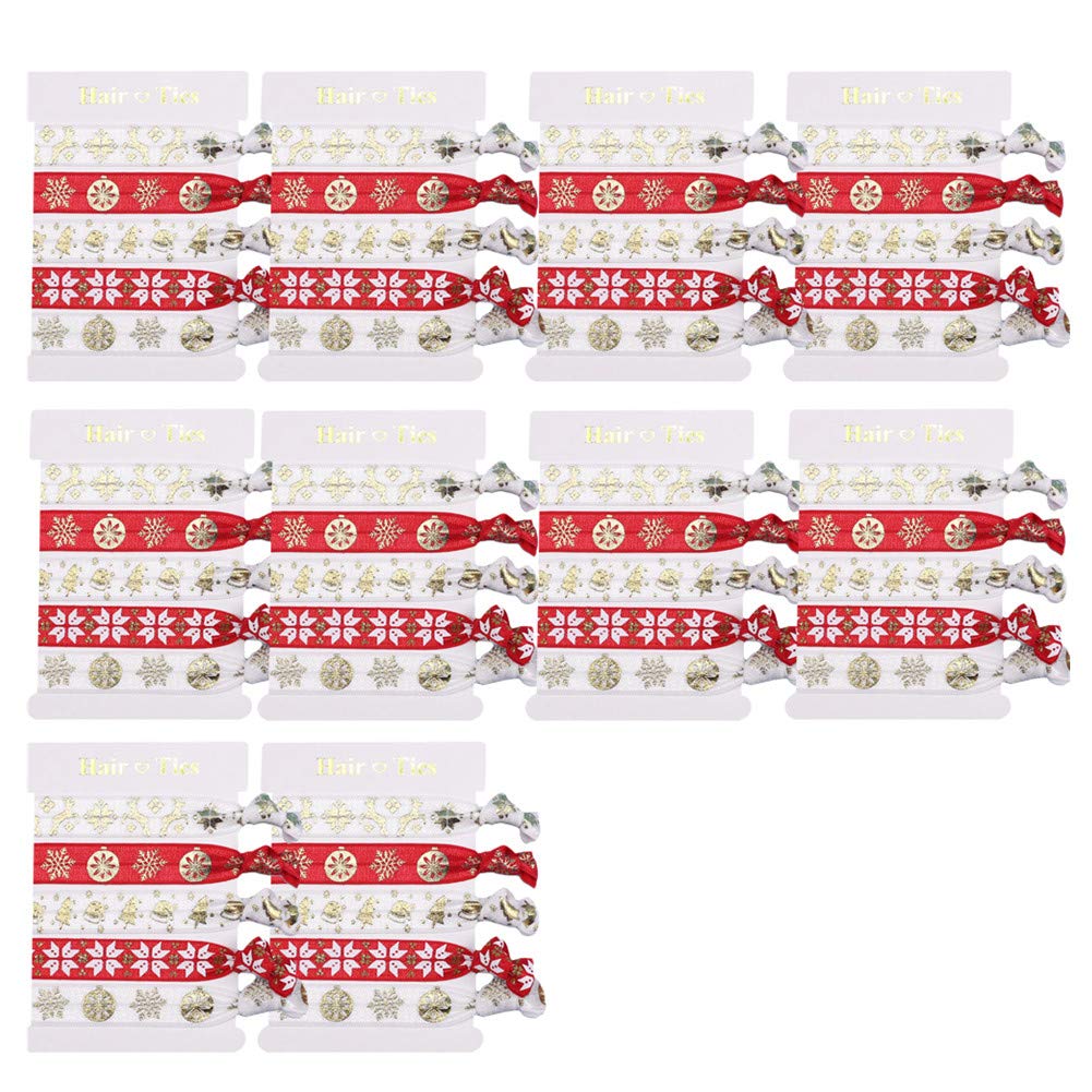 Christmas Hair Ties - 50pcs Hand Knotted Ribbon Elastic Hair Bands for Women & Girls | No Crease Ponytail Holders with Wrist Straps | Perfect for Christmas Party Favors, Gifts & Holiday Hair Accessories (Style 3)