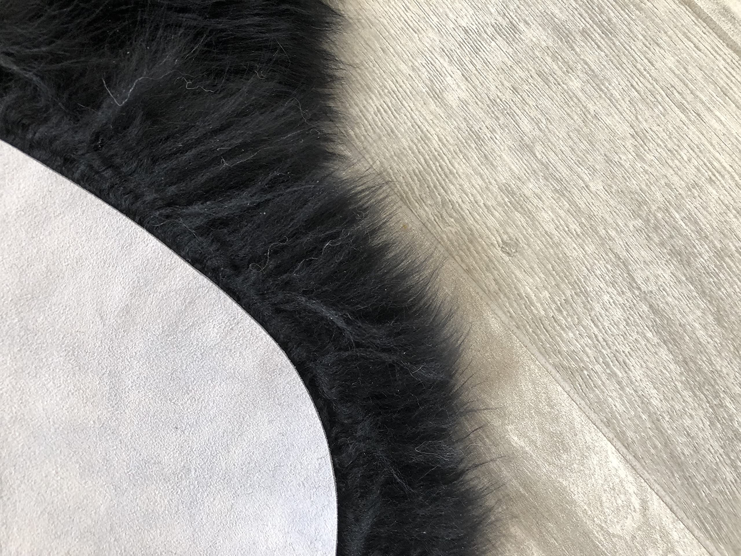 LAMBZY Genuine Sheepskin Silky Area Rug - Ultra Soft & Durable with Non-Slip Bottom - Machine Washable Stain Resistant - 2' x 6' Black - Perfect for Kids Room, Nursery, Living Room & Bedroom Decor - Cozy Home & Office Floor Mat for Cold Weather Comfort