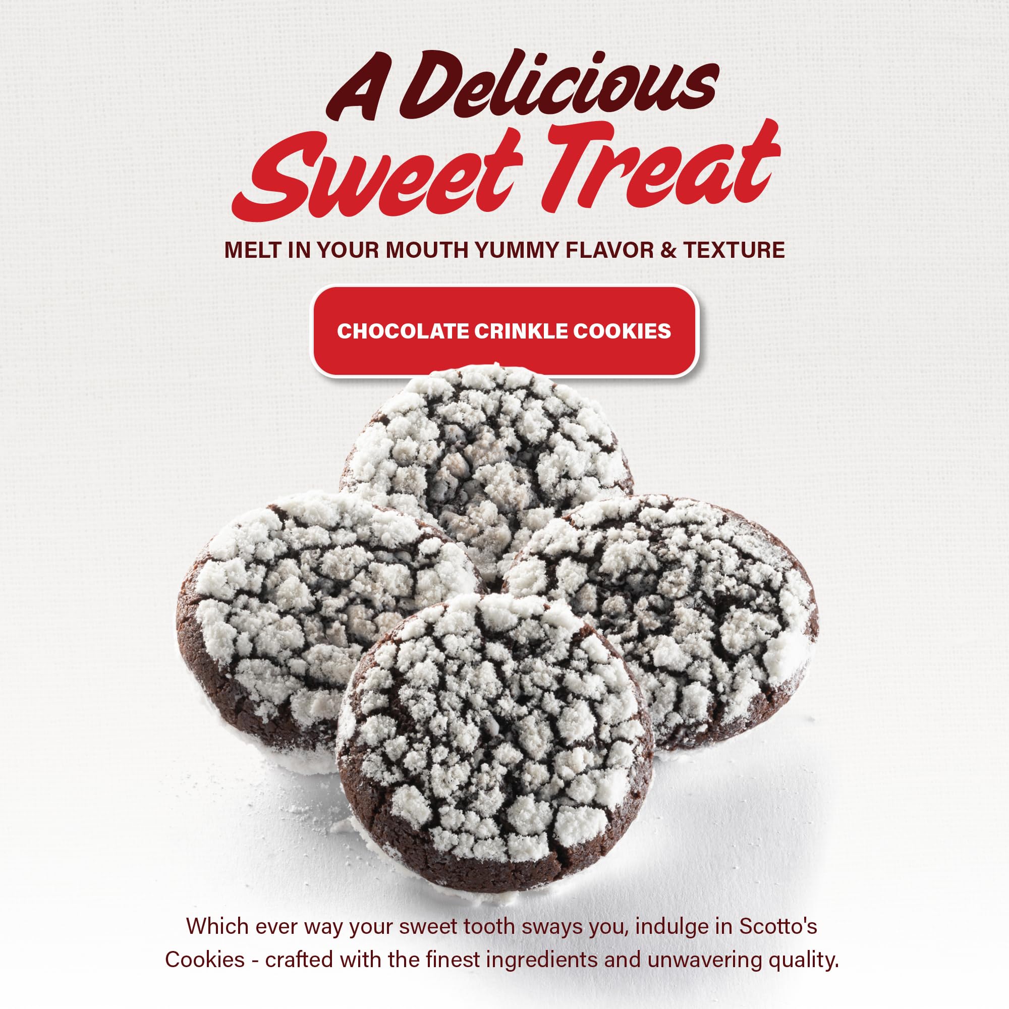 Gourmet Chocolate Crinkle Cookies Individually Wrapped - Pack of 18 Fresh Baked Fudge Cookies for Birthday Gifts, Thank You, Care Packages & Holiday Christmas Gift Baskets - Perfect for Office Treats, Party Favors & Family Gatherings - Bulk Food by Scottos Bakery