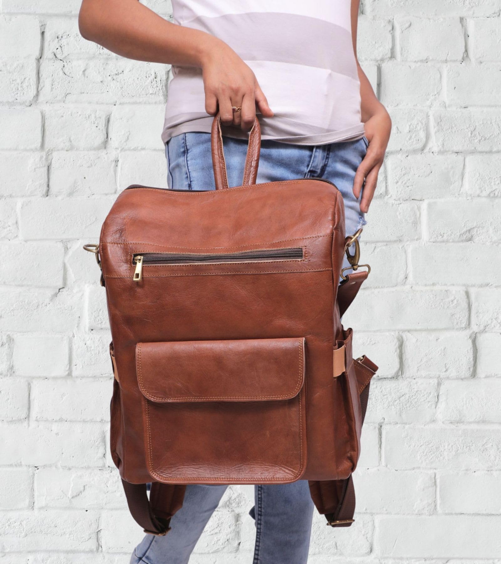 Genuine Leather Laptop Backpack for Women - Designer Brown Leather Backpack Purse with 15.6-inch Laptop Compartment - Perfect for Work, Business Travel & Everyday Commute - Durable & Stylish Office Bag for Professionals & Students