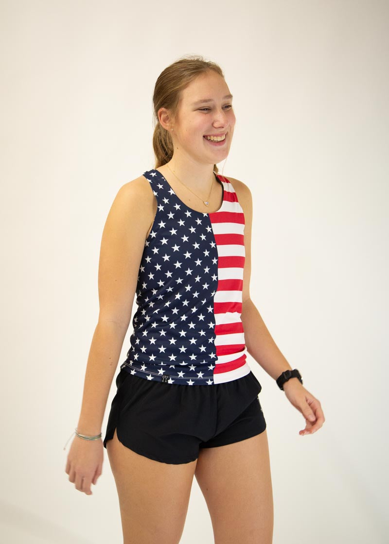 Women's USA Performance Singlet - Breathable Workout Tank Top for Running, Gym & Fitness - Comfortable Athletic Sleeveless Shirt for Women