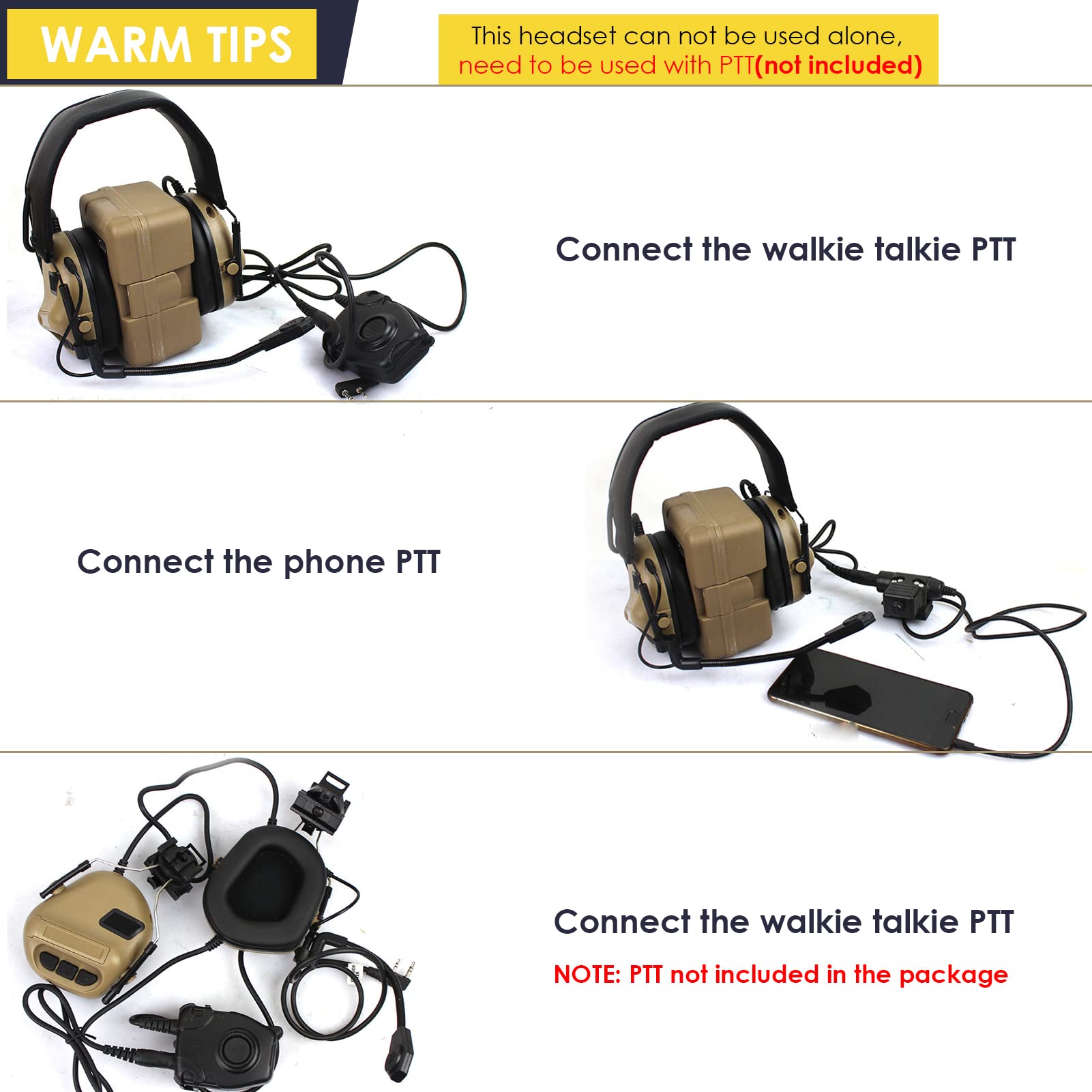 Military Headset with Microphone - Retractable Gaming & Hunting Headphones for Walkie Talkie Radios (No Noise Cancelling) - Ideal for Tactical Operations, Airsoft, and Outdoor Adventures