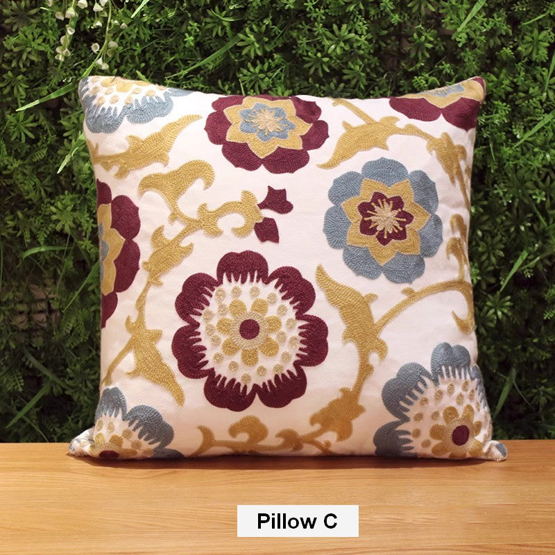 Farmhouse Cotton Flower Decorative Throw Pillows - Embroidered Floral Sofa Cushion Covers for Living Room, Bedroom & Porch Decor