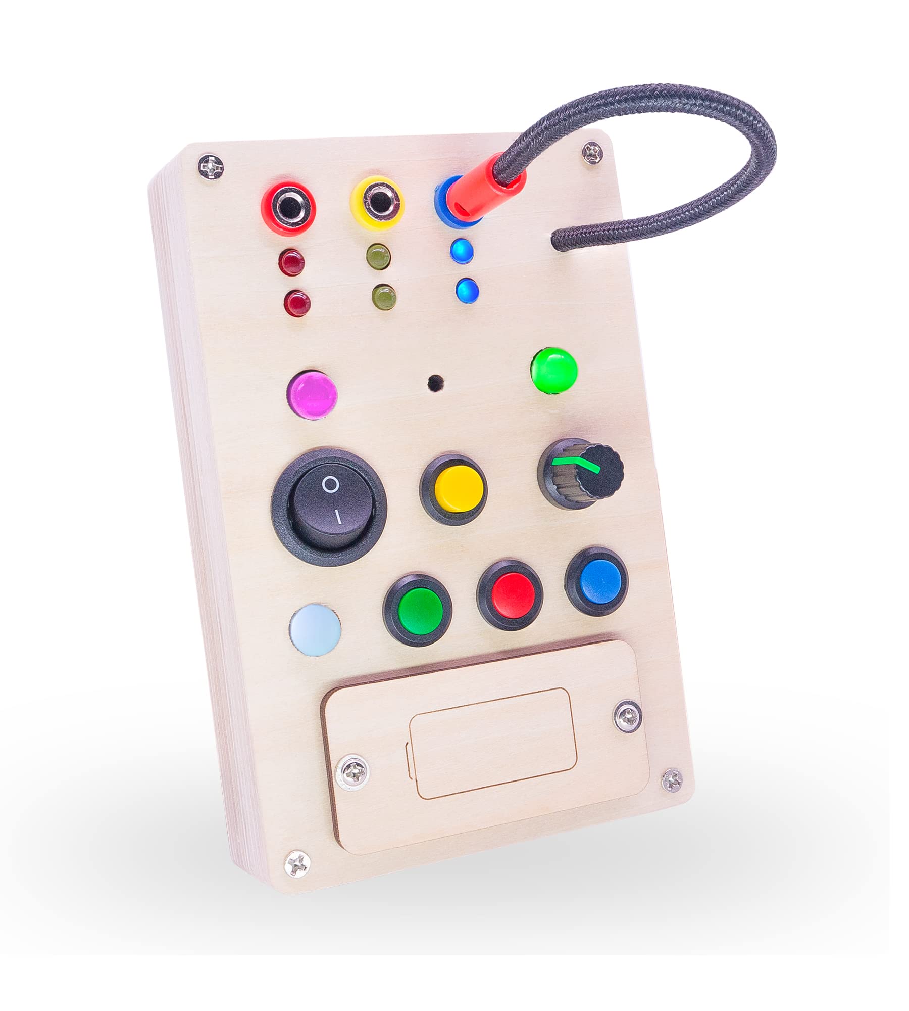 Montessori Busy Board for Toddlers 1-3 - Wooden Sensory Toys with LED Light Switch & Pluggable Wires - Autism Sensory Wall Panel & Fidget Board for Kids - Perfect for Early Learning, Travel, and Home Playtime