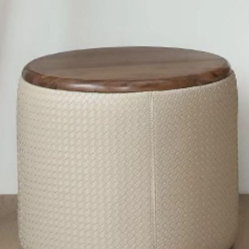 Brown Upholstered Vanity Stool with Solid Wood Frame - Backless Makeup Seat for Bedroom, Dressing Table & Vanity Area