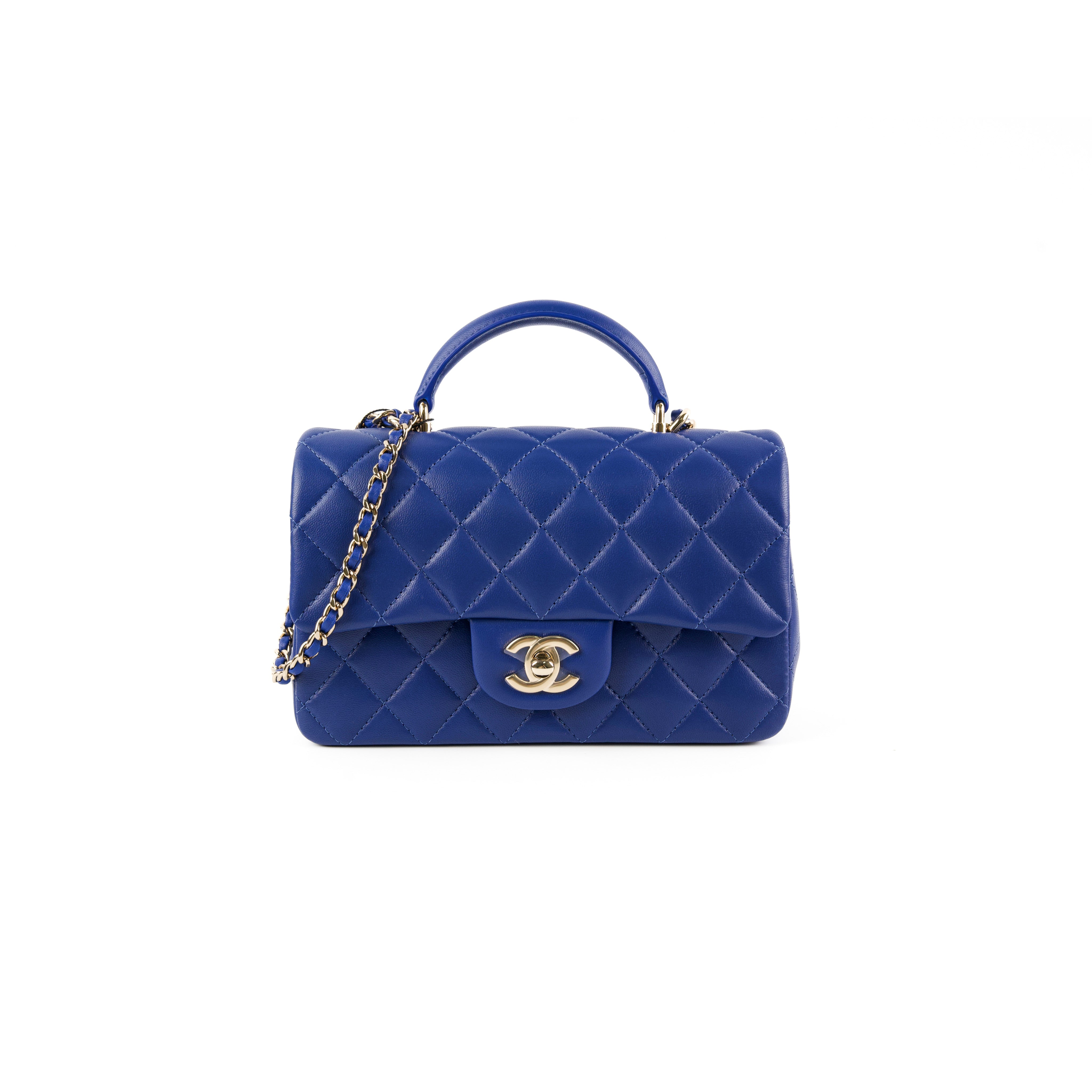 Chanel Mini Top Handle Bag in Lambskin Leather - Blue Microchip | Luxury Crossbody Purse for Women, Perfect for Parties & Evening Events