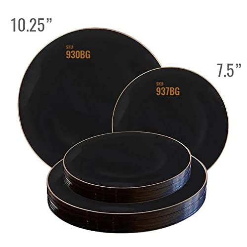Eco-Friendly Disposable Plastic Plates with Elegant Rim Design - Bulk Round Dinnerware Set for Wedding, Birthday Party & Special Events (Black & Gold, 120-Piece Combo) - Perfect for Catering, Picnics & Outdoor Gatherings