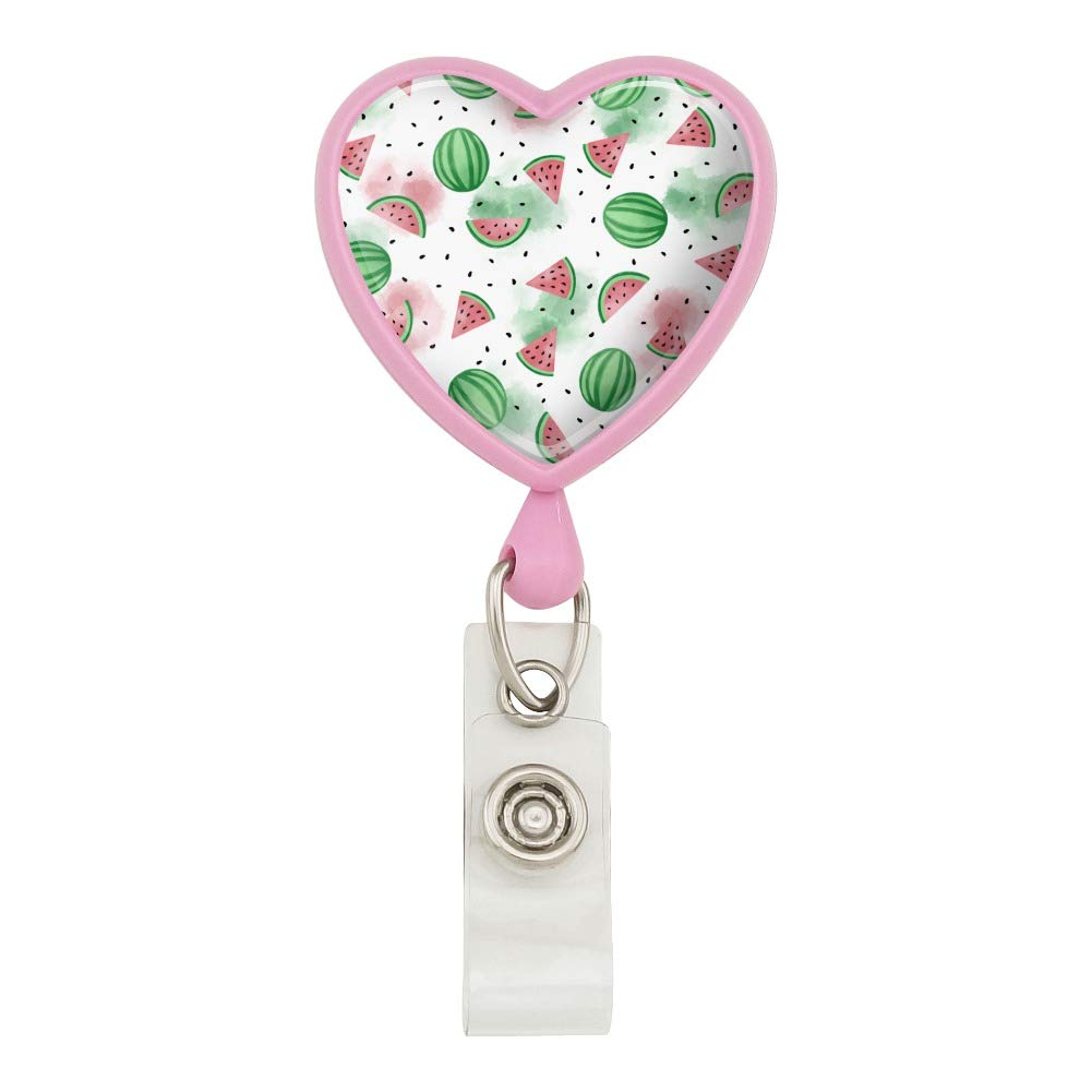 Watercolor Watermelons Pattern Heart Lanyard - Retractable Reel Badge ID Card Holder for Work, School & Events | Stylish & Functional Accessory
