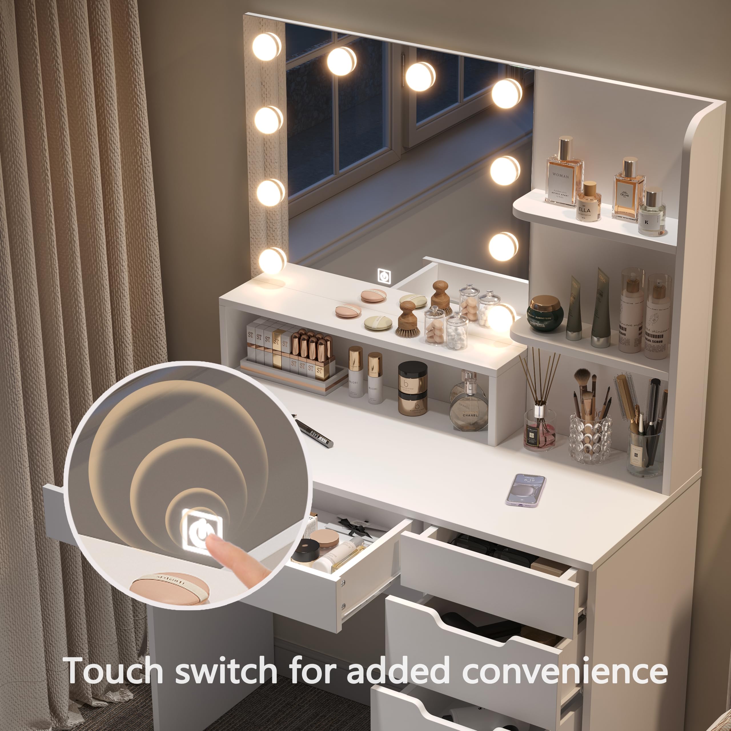 Vanity Desk with LED Lighted Mirror - Makeup Vanity Table Set with 6 Drawers, 3 Adjustable Lighting Modes & Hidden Wiring | Dressing Table for Bedroom, Home Decor & Beauty Station (White) - Perfect for Makeup Application, Skincare Routine & Getting Ready