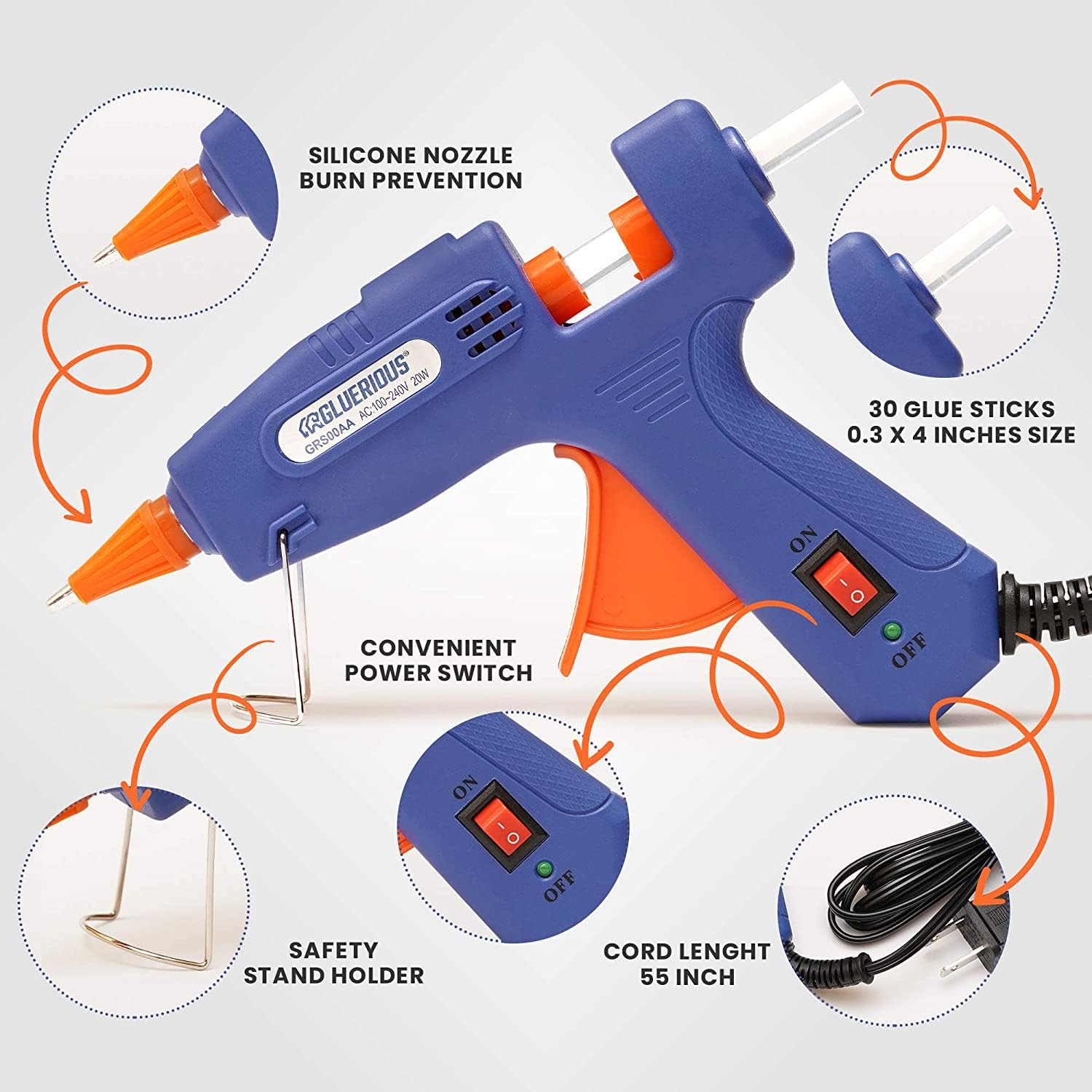 20W Mini Hot Glue Gun with 30 Glue Sticks - Perfect for DIY Crafts, School Projects, Home Repairs & Quick Fixes | Compact & Portable for Jewelry Making, Scrapbooking & Fabric Bonding | Blue Color