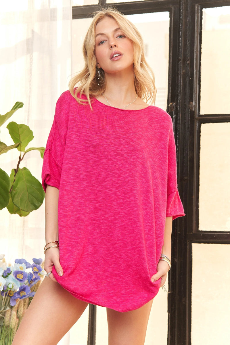 ADORA Women's Drop Shoulder Loose Fit Knit Tunic Top - Casual Comfort Wear for Everyday, Office & Weekend Outings