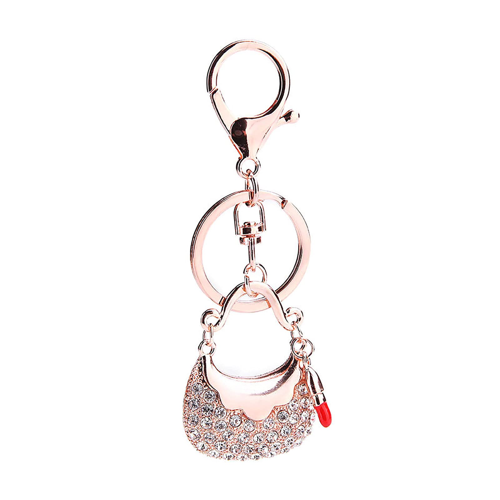 Creative Fashion Diamond Metal Lipstick Pendant Keychain - Stylish Bag Accessory for Everyday Use and Gift Giving