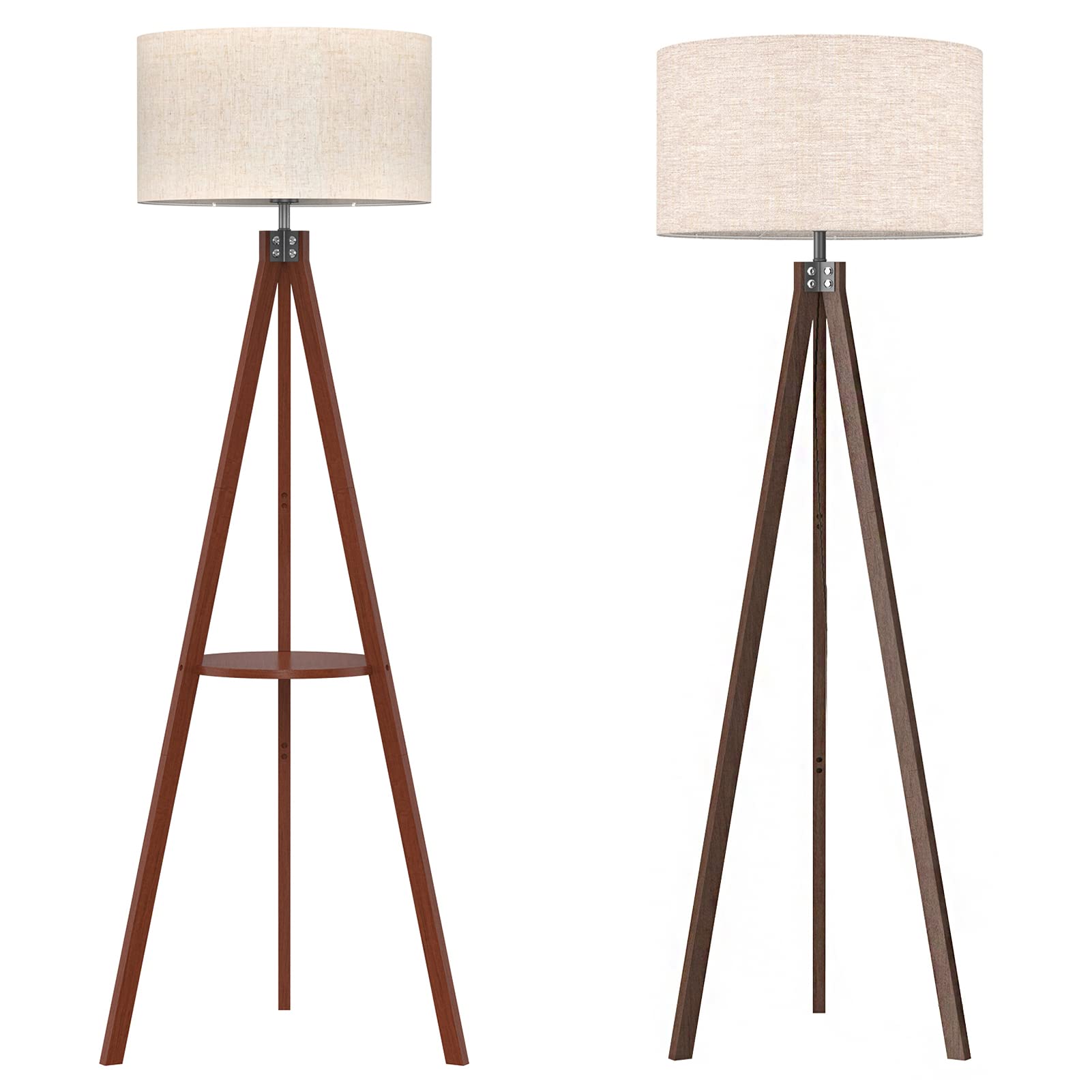 LEPOWER Dark Brown Mid Century Wood Tripod Floor Lamp - Vintage Standing Lamp for Living Room, Bedroom & Office - Set of 2
