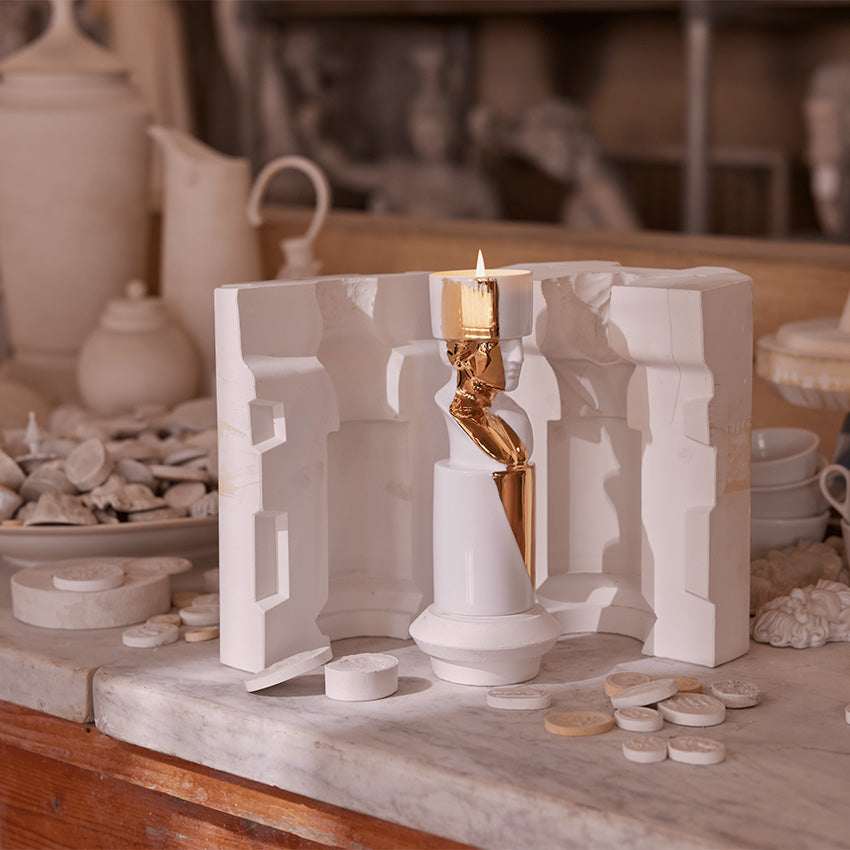 Ginori 1735 LCDC Gold Il Letterato Candle Holder - Elegant Home Decor for Dining Table, Wedding Centerpiece & Luxury Gift
