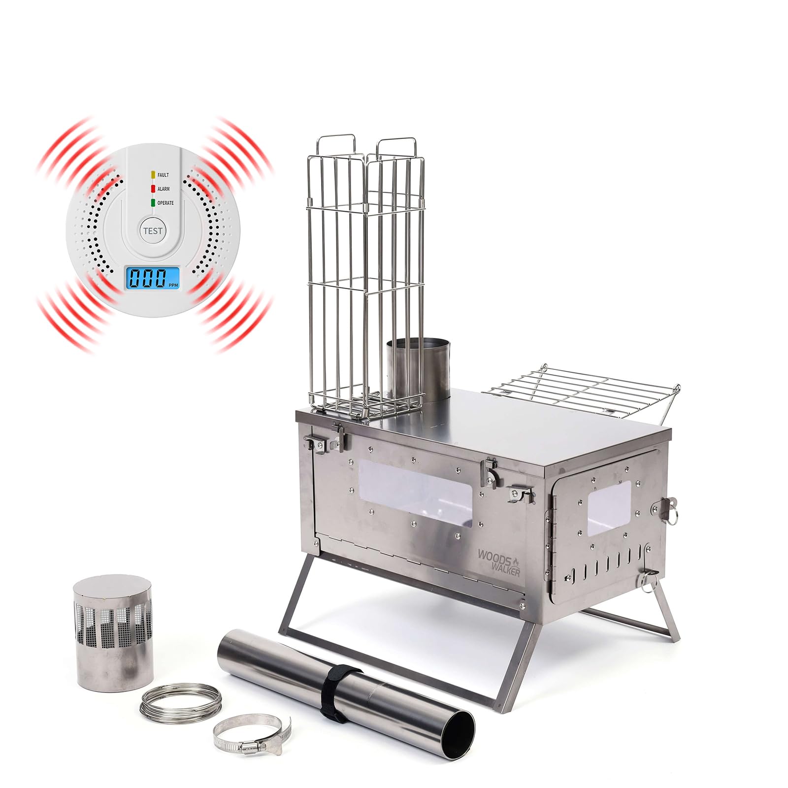 Woods Walker Titanium Hot Tent Wood Stove - Portable Folding Ultra Lightweight for Winter Camping, Hiking, Backpacking | BBQ Grill & Chimney Included | Perfect for Outdoor Cooking & Survival Gear