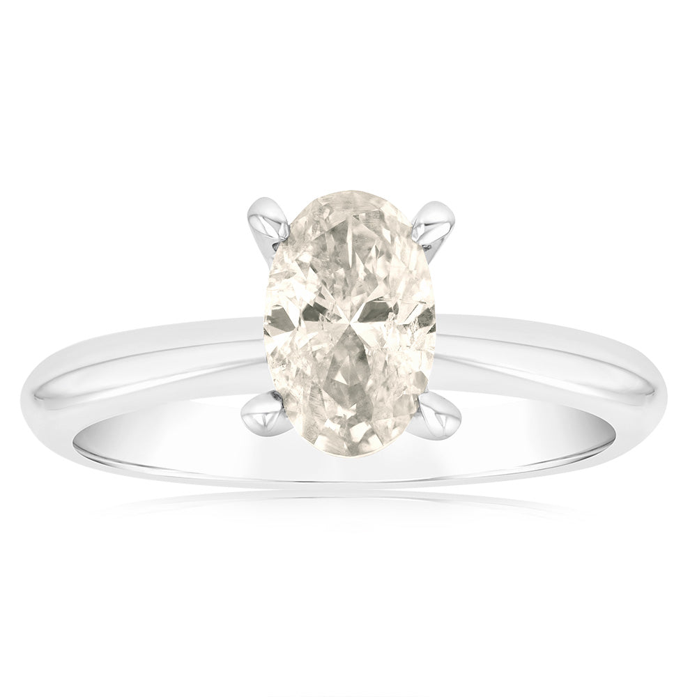 18ct White Gold Diamond Ring with 1 Carat Oval Cut Diamond - Elegant Engagement Ring for Women, Perfect for Proposals, Anniversaries & Special Occasions