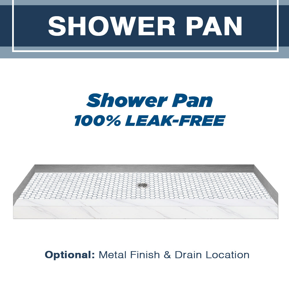 Freedom 60 Alcove Carrara Medici Marble & Pearl Hex Mosaic Tile - DIY Shower Remodel Kit for Bathroom & Backsplash Upgrade | Waterproof & Easy Installation