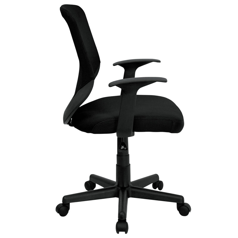 FLASH Norris Mid Back Black Mesh Office Chair with T-Arms & Swivel Base - Ergonomic Task Chair for Home & Office Workspaces