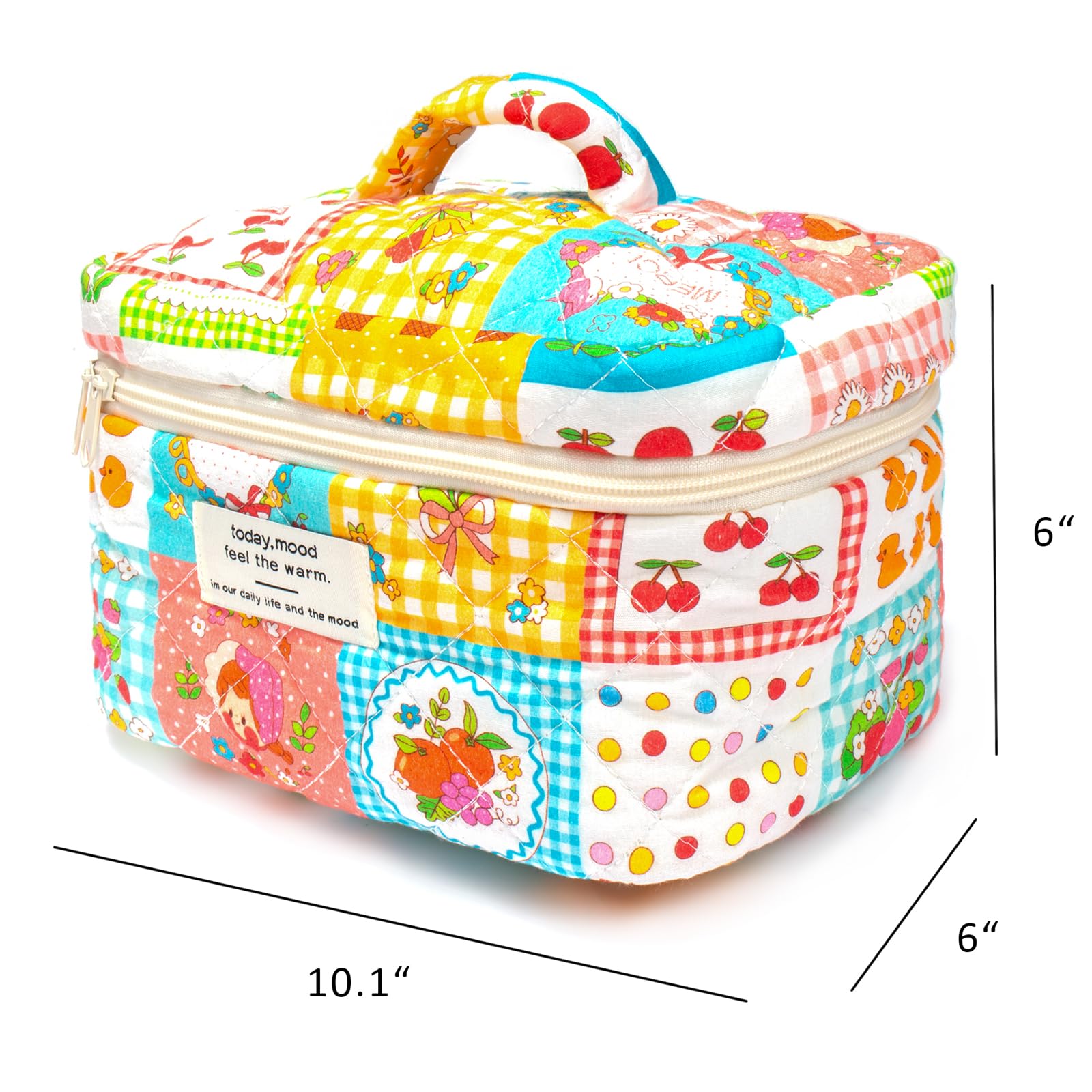 Large Cotton Makeup Bag for Women - Quilted Travel Cosmetic Pouch with Floral Design, Cute Coquette Aesthetic Toiletry Organizer | Perfect for Travel, Gym, and Daily Beauty Essentials Storage (Cute Flower Pattern)