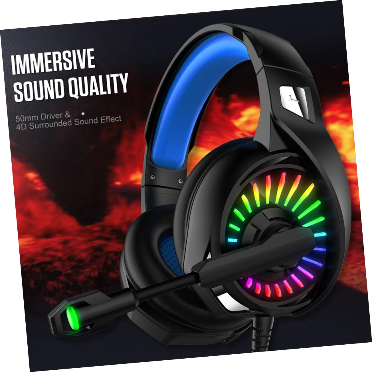 ETHZZLE Wired Gaming Headset with 7.1 Surround Sound, Noise Cancelling Mic, 50mm Drivers & RGB Lighting - Comfortable Over-Ear Headphones for PC, PS4, Xbox Gaming & Online Meetings
