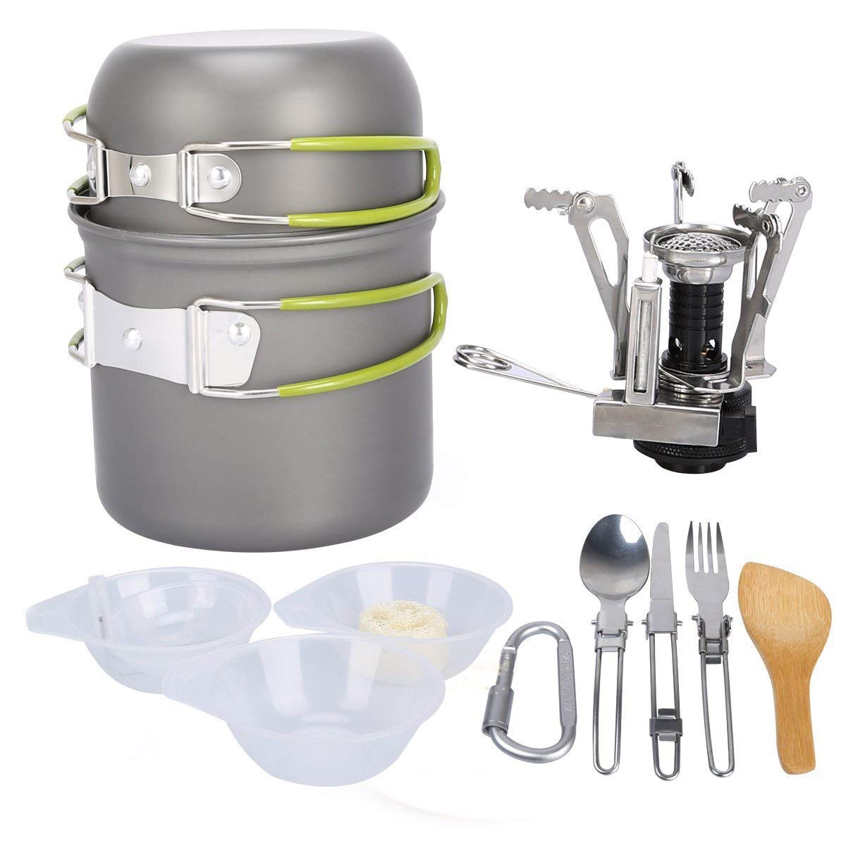 TANGIST 11-Piece Nonstick Camping Cookware Set - Lightweight Backpacking Mess Kit for Hiking, Outdoor Camping & Picnics | Portable Cooking Gear for Family Adventures (Green+Black) | Perfect for Backpacking Trips, RV Camping & Outdoor Cooking