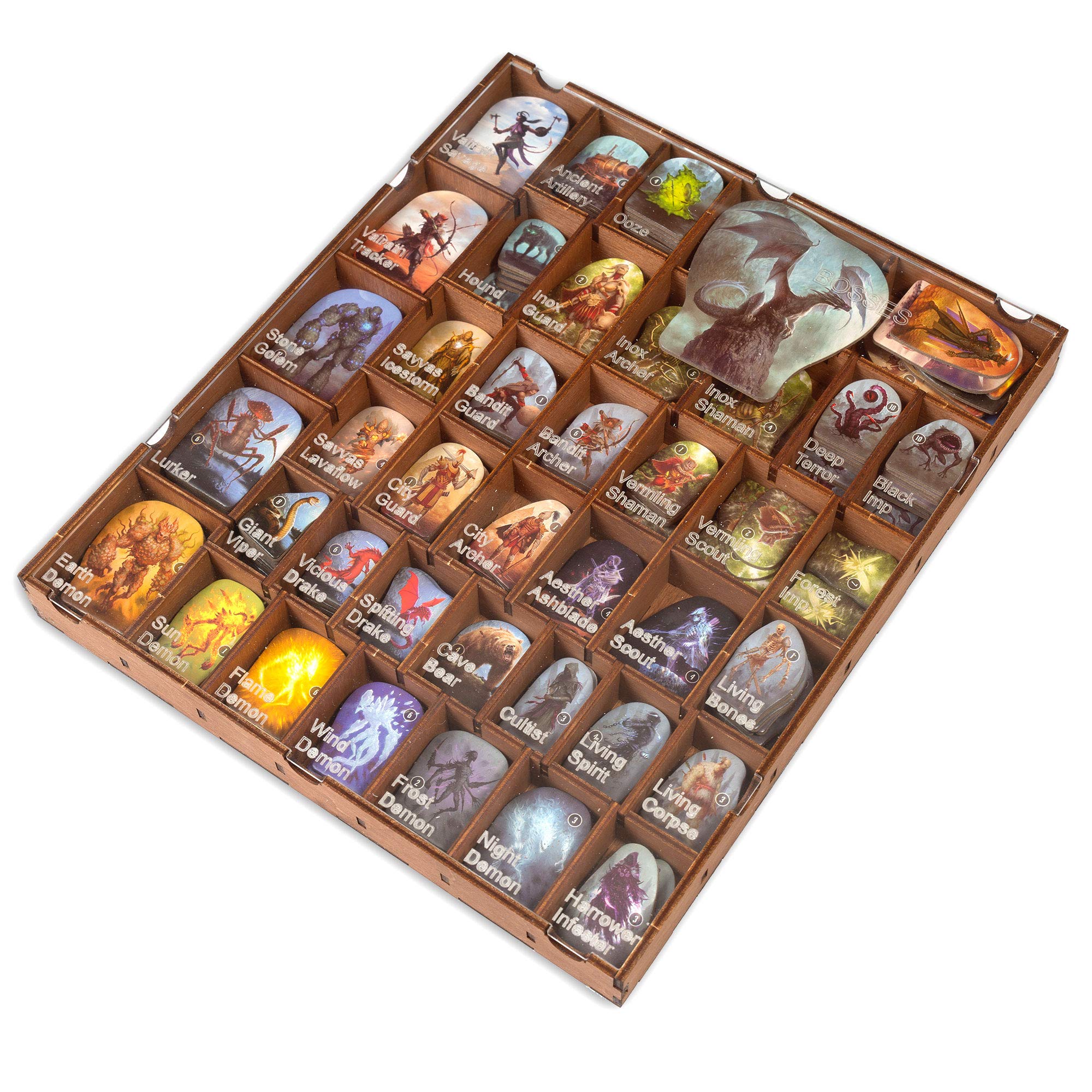 SMONEX Wooden Organizer & 4 Player Boards for Gloomhaven Board Game - Storage Box Fits All Expansions - Premium Insert for Game Organization - Perfect for Game Nights & Tabletop RPG Storage