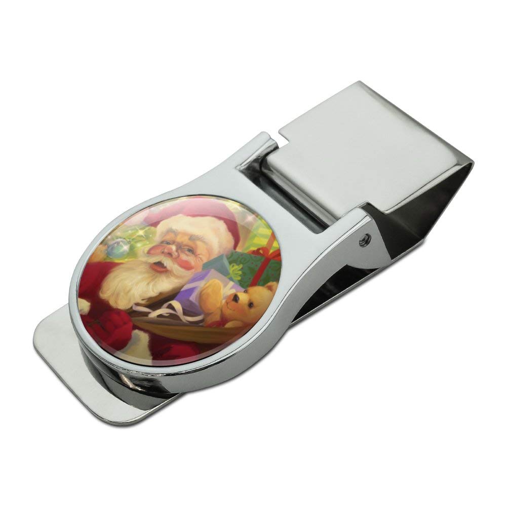 Christmas Santa Money Clip - Jolly Sparkle Satin Chrome Plated Metal Gift for Men | Perfect for Holiday Gifts, Stocking Stuffers & Cash Storage