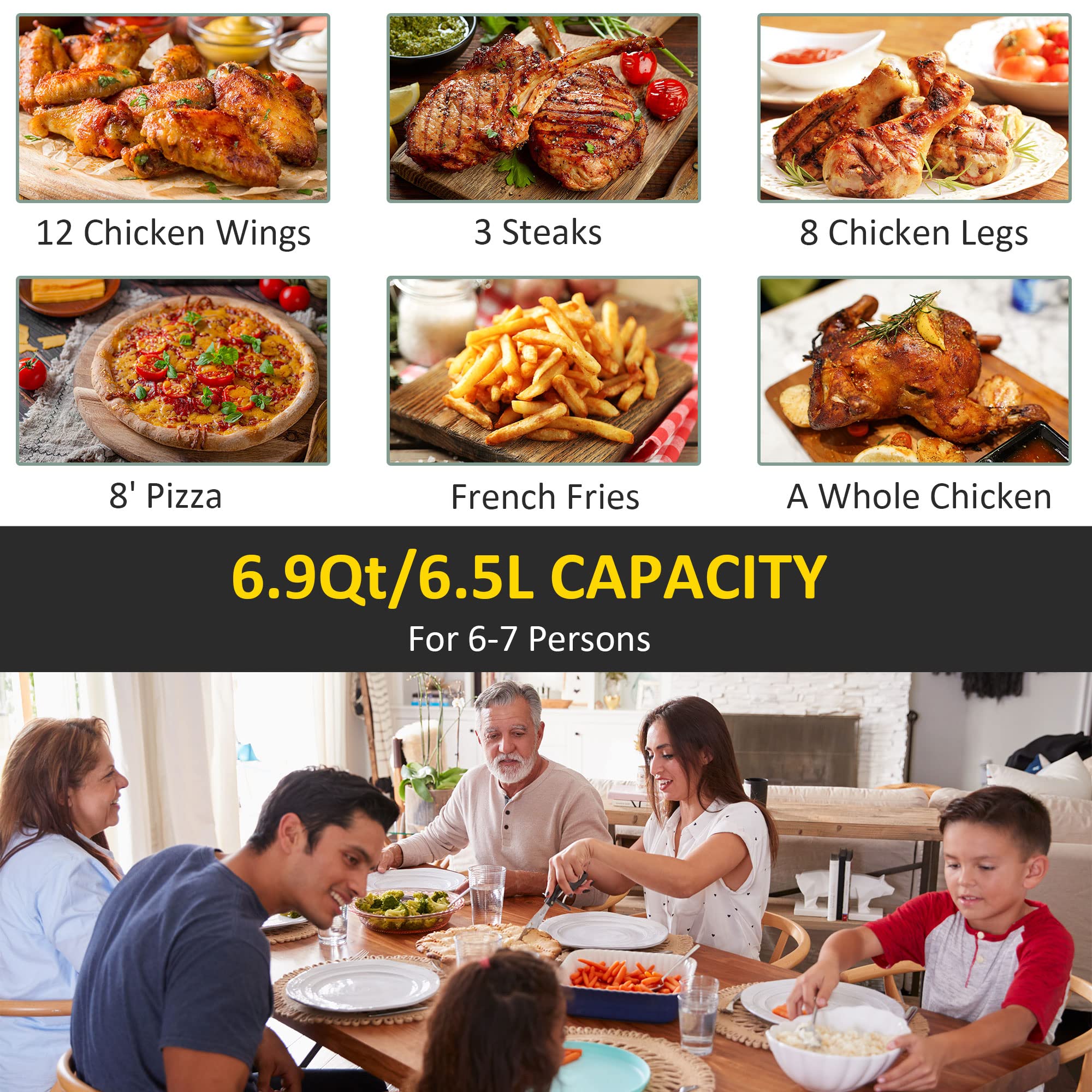 HOMCOM 1700W 6.9QT Digital Air Fryer Oven with 360° Circulation, Adjustable Temp & Timer, Nonstick Basket for Healthy Oil-Free Cooking - Perfect for Family Meals, Snacks & Low-Fat Diets (Black)