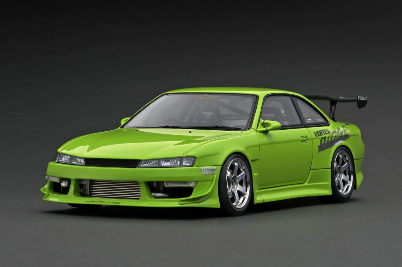 1:18 Scale Nissan Silvia S14 Vertex Drift Car Model - Yellow Green Diecast Collectible for Car Enthusiasts | Perfect for Display, Racing Fans, and Drifting Enthusiasts