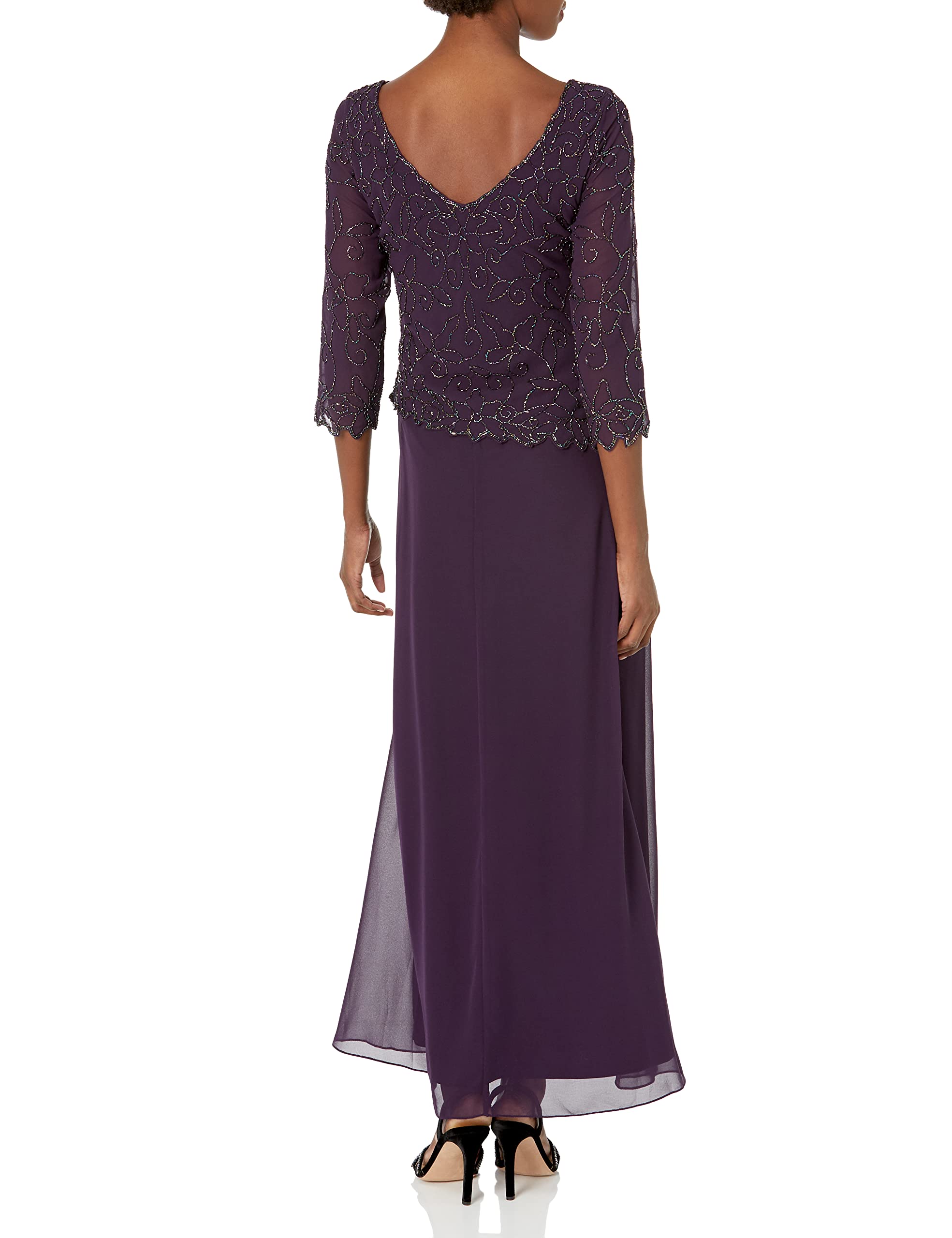 J Kara Women's Flowy V-Neck 3/4 Sleeve Midi Dress - Elegant Casual & Office Wear for Spring/Summer | Perfect for Work, Date Night & Special Occasions