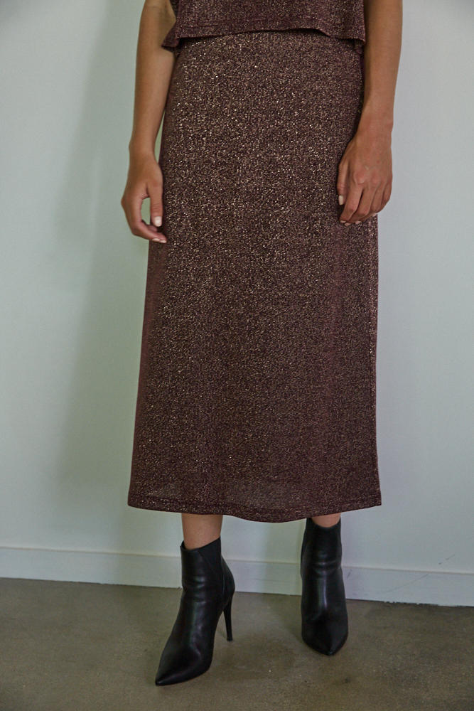 Elegant Sugar Plum Lurex Midi Skirt for Women - Party & Holiday Outfit - Perfect for Christmas, New Year & Special Occasions