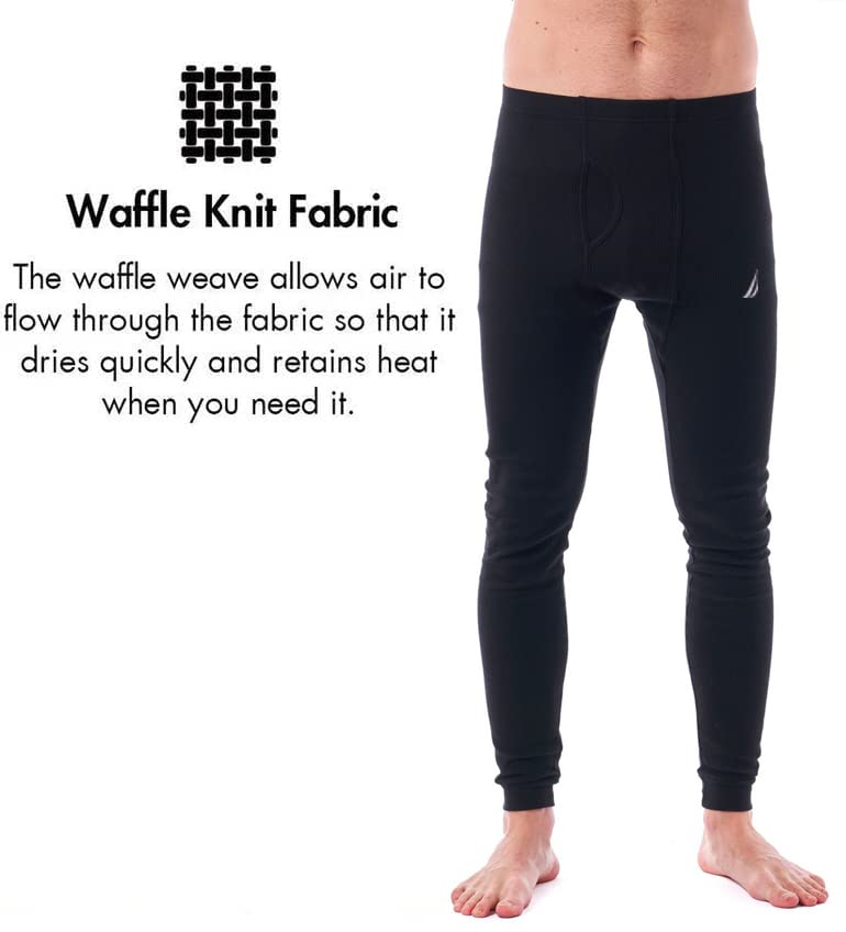 Nautica Men's Thermal Underwear Pants - Elastic Waist Waffle Knit Base Layer for Cold Weather, Winter Work & Outdoor Activities